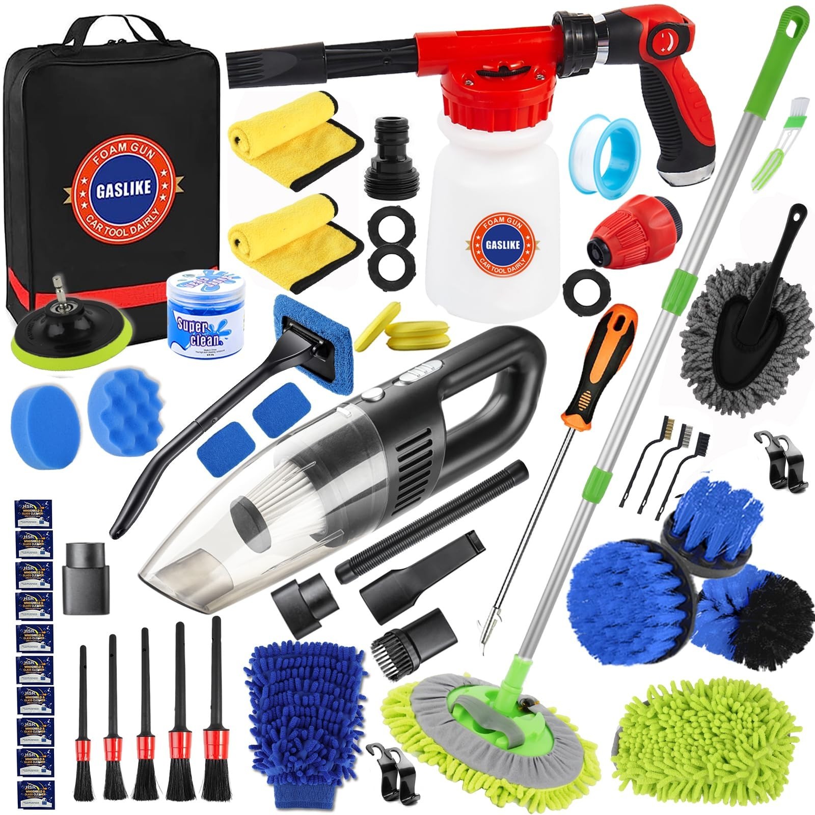 63-PCS Car Wash Cleaning Kit, Car Wash Brush with Long Handle, Car Detailing Kit