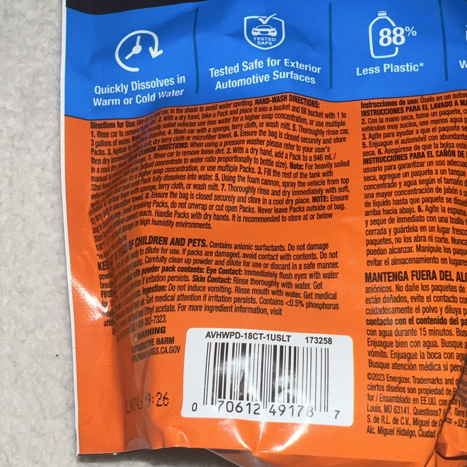 Armor All Car Wash Packs 18 Count Lot of 2 Bags Hand Wash Foam Cannon Soap