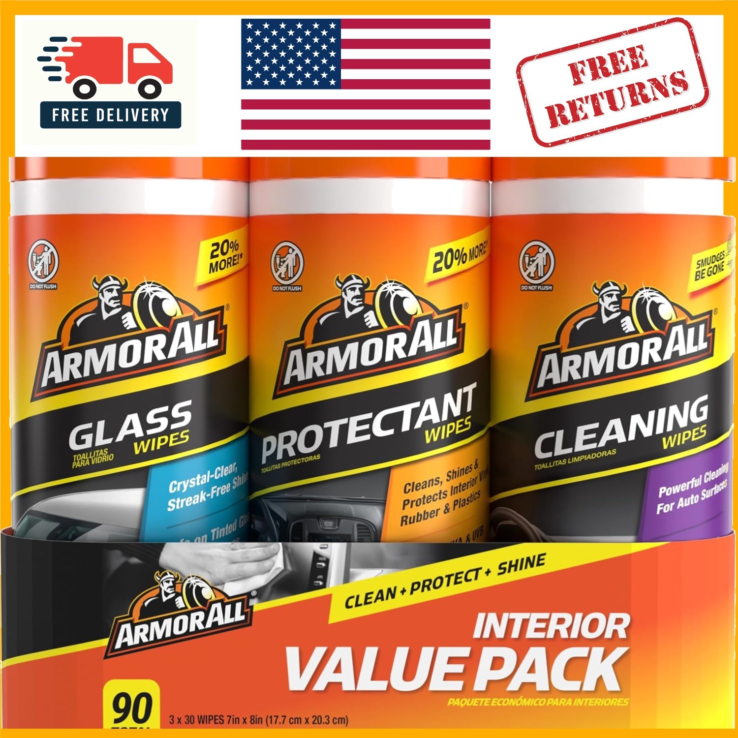 Convenient 90 Count Car Wipes: Protectant, Cleaning & Crystal Clear Glass Finish