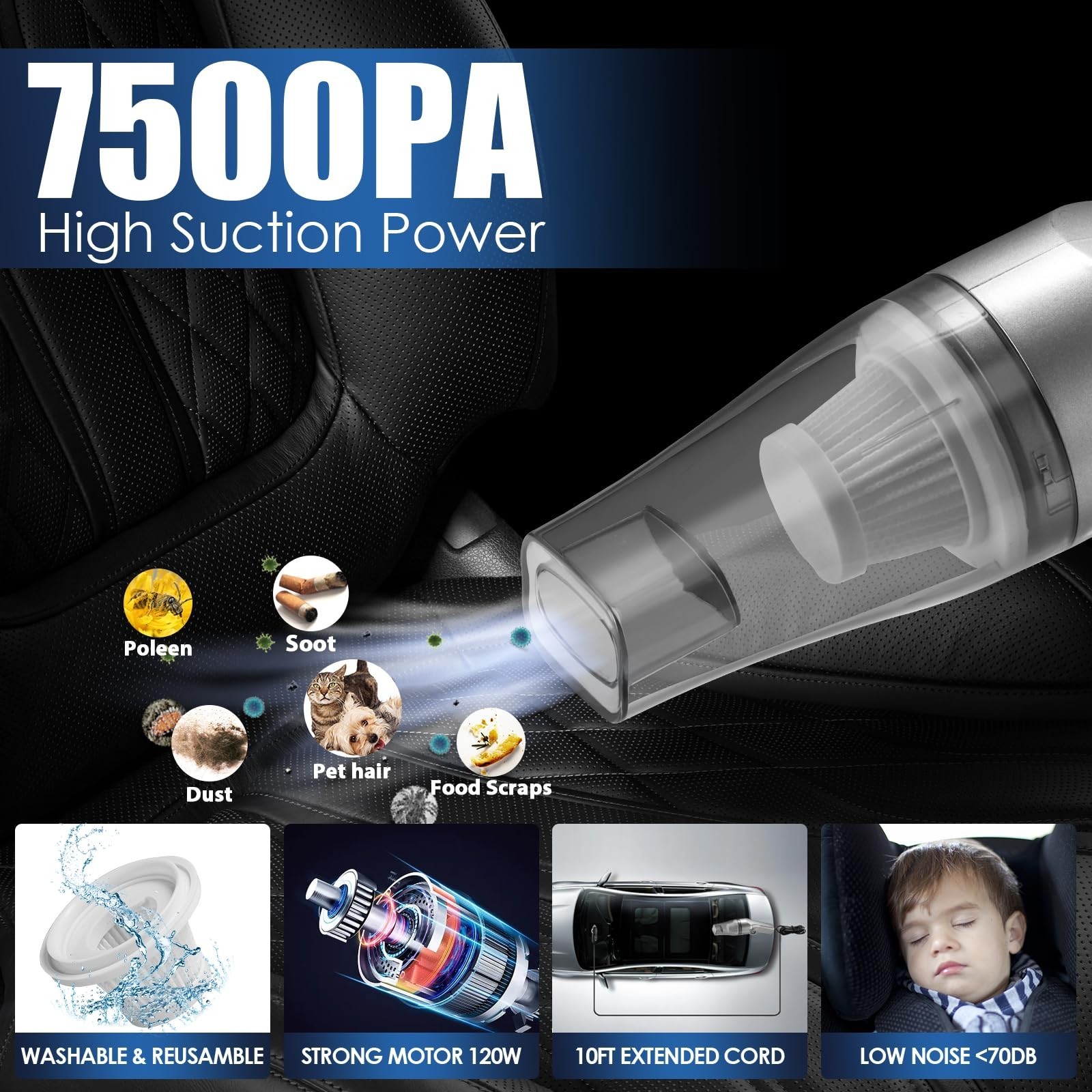21Pcs Car Cleaning Kit – High Power Vacuum, Mop, Detailing Brushes & Supplies