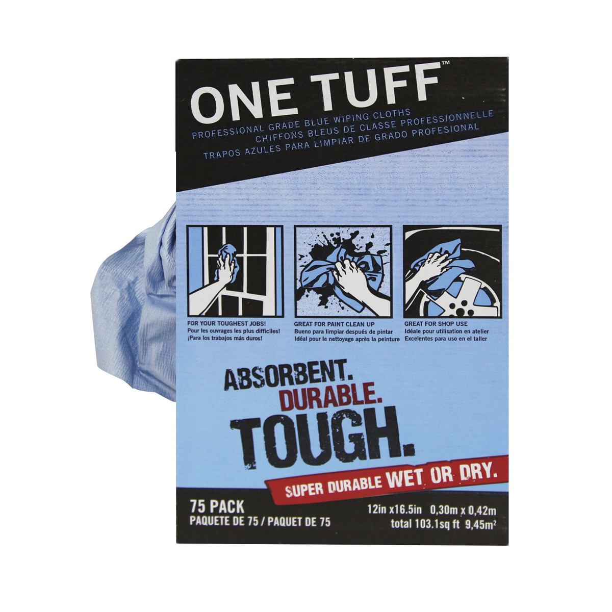 TRIMACO ONE TUFF 84075 Professional Grade Wiper Cloth, 12 in x 16-1/2 in, 75, Du