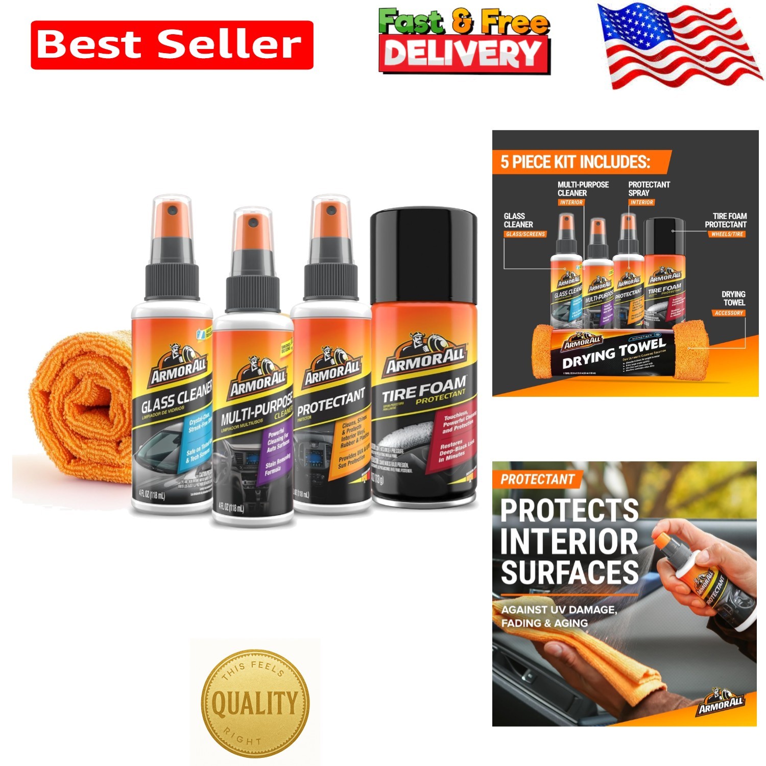 5-Piece Car Care Kit: Streak-Free Cleaner, Tire Foam & UV Protectant Gift Set