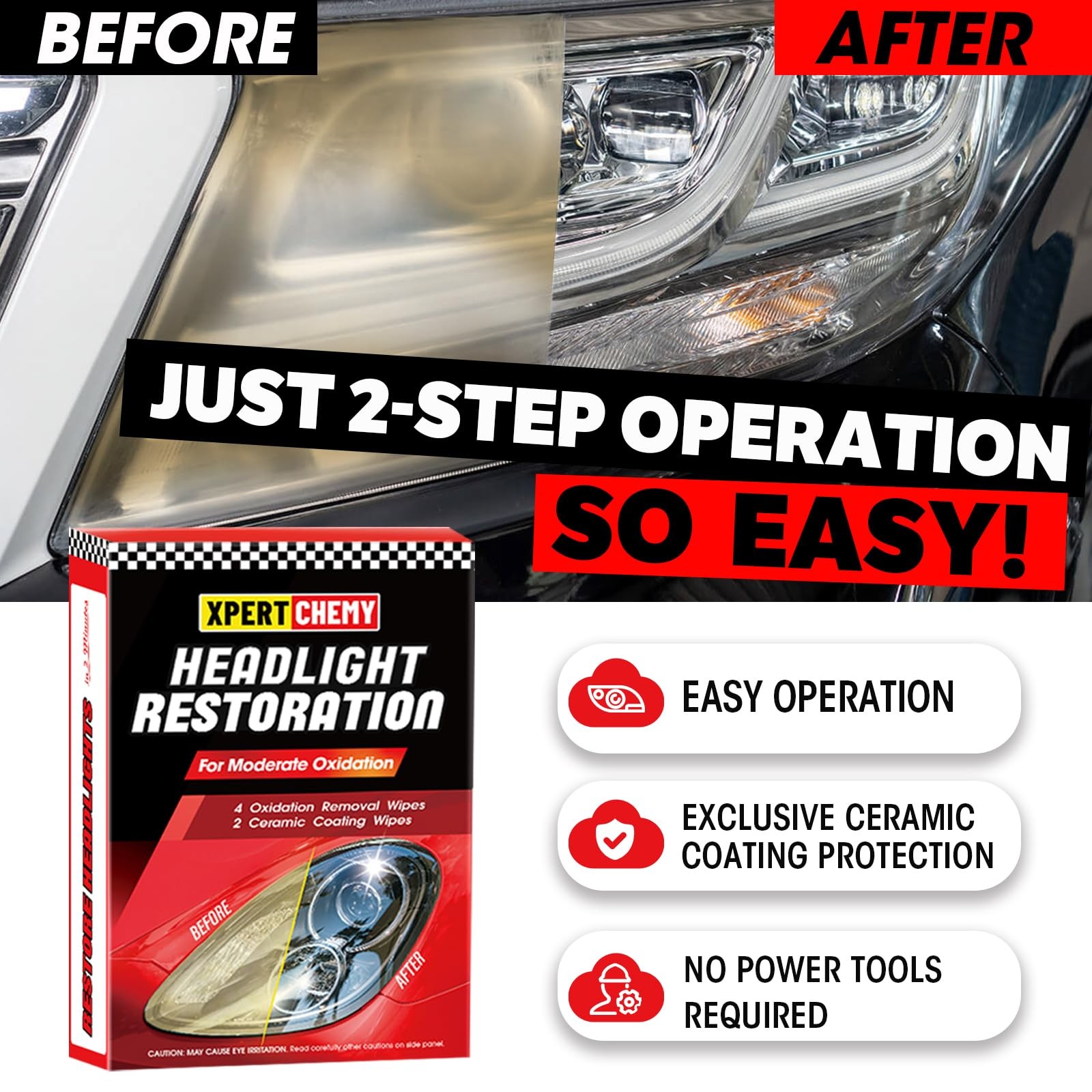 XPERTCHEMY Headlight Restorer Kit,Fast-2 Step Process Restoration…