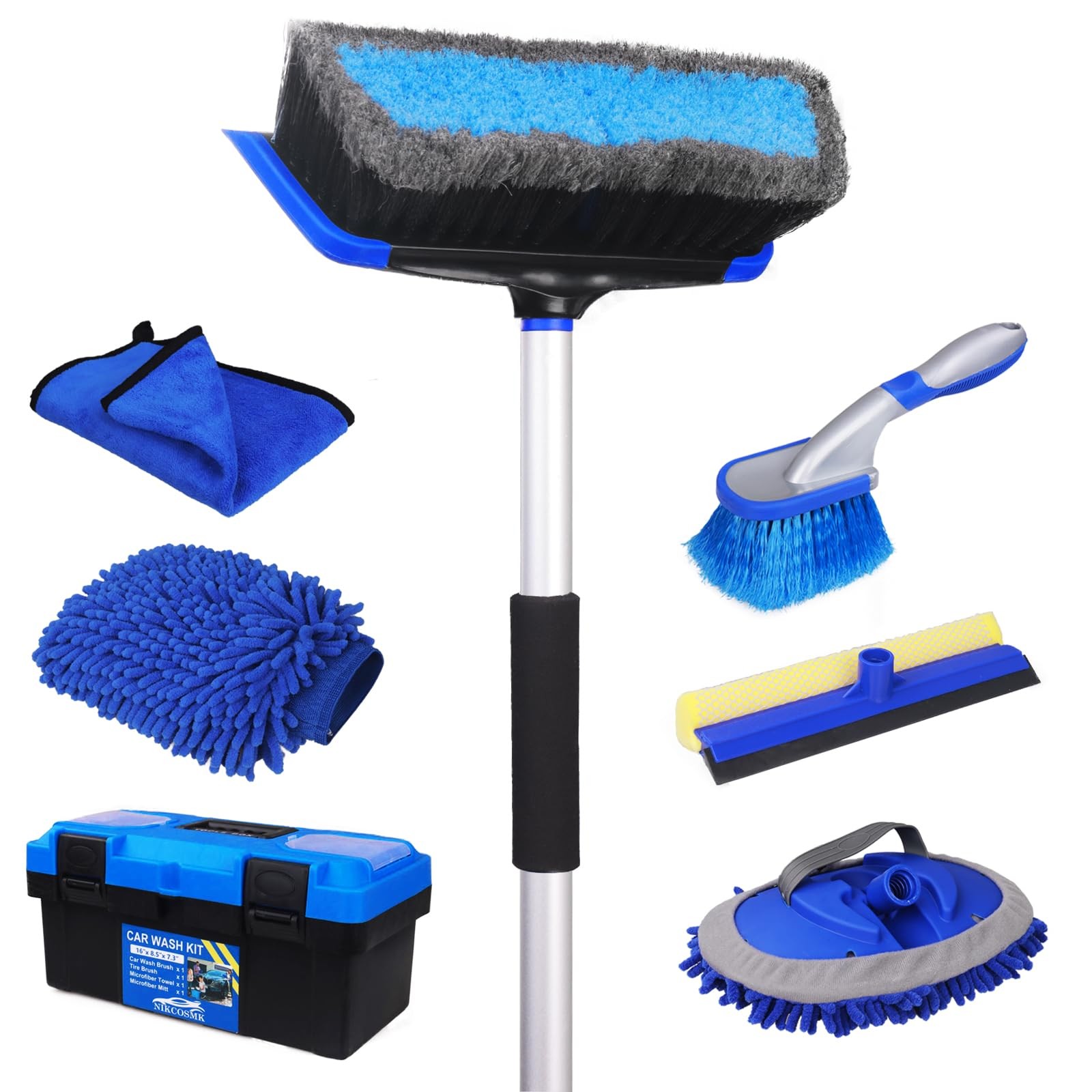 NIKCOSMK 62” Car Wash Brush with Long Handle, Kit 8Pcs, Blue