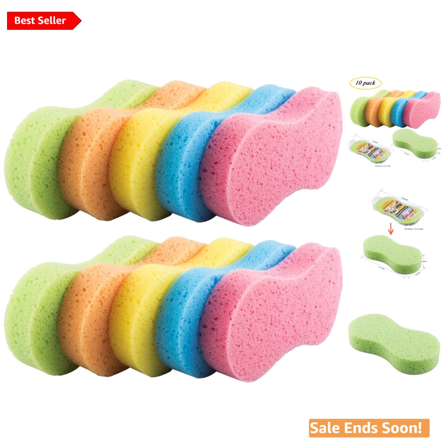 Huvai Multi-Color Car Wash Sponges 10 Pack Reusable Foam Cleaning Tools