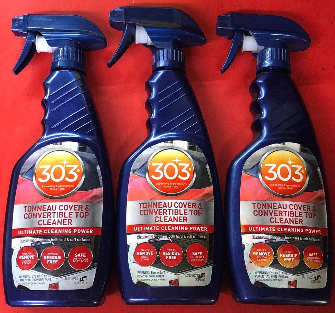 (3) BOTTLES OF 303 TONNEAU CONVER & CONVERTIBLE TOP VINYL & FABRIC TOP CLEANER
