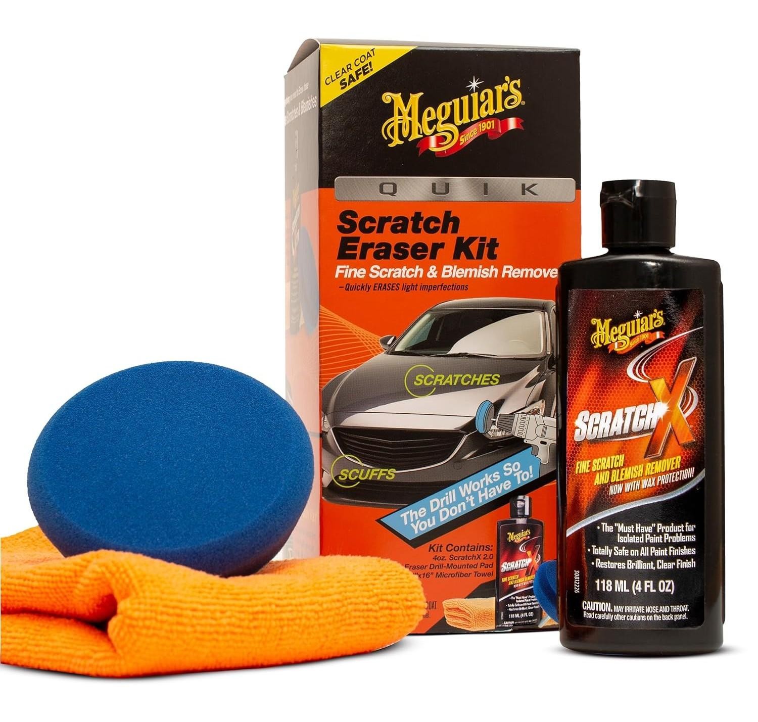 Quik Scratch Eraser Kit, Car Paint Remover with Drill Pad, 3-Piece