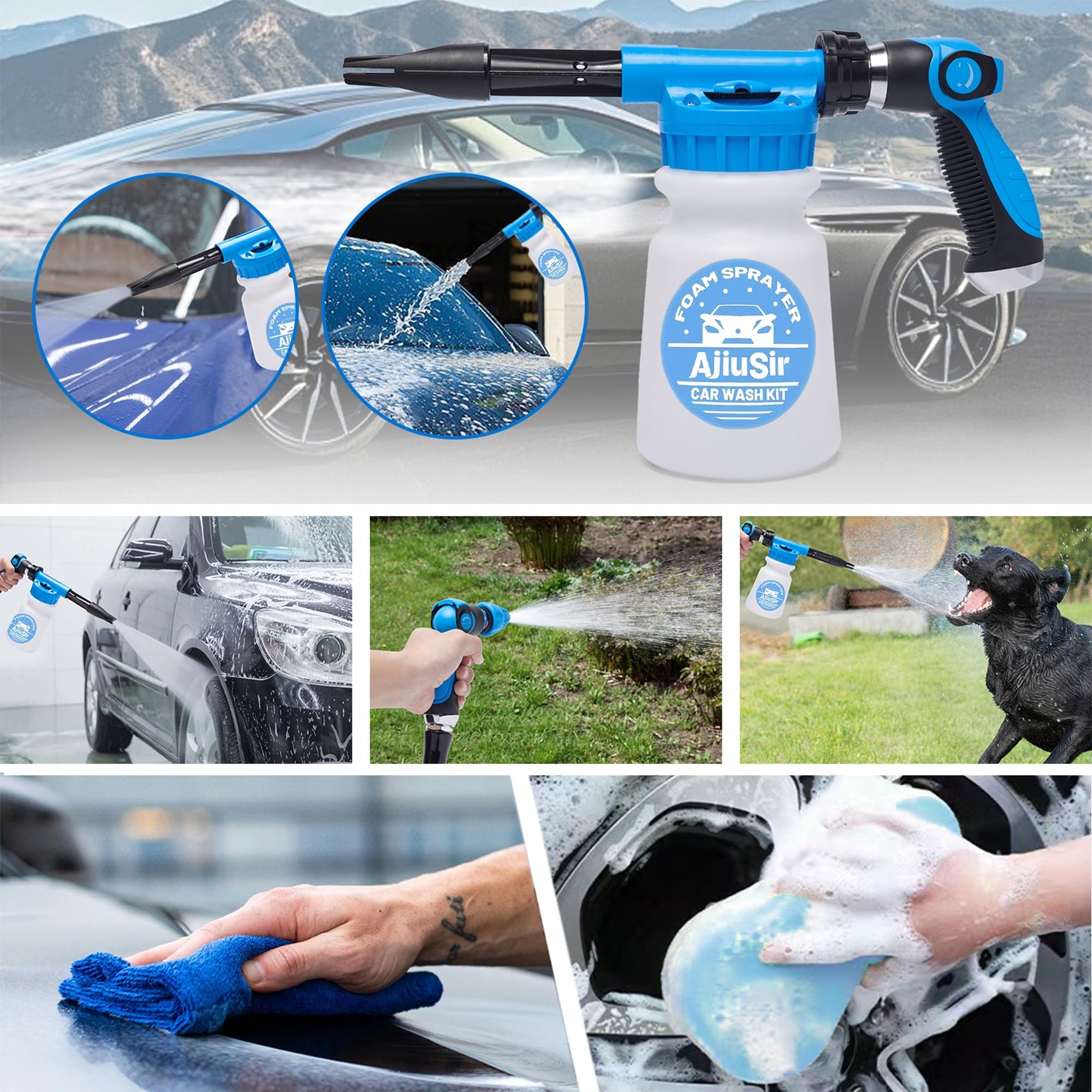 Foam Cannon Sprayer Garden Hose Car Wash Cleaning Kit Sponge Towel