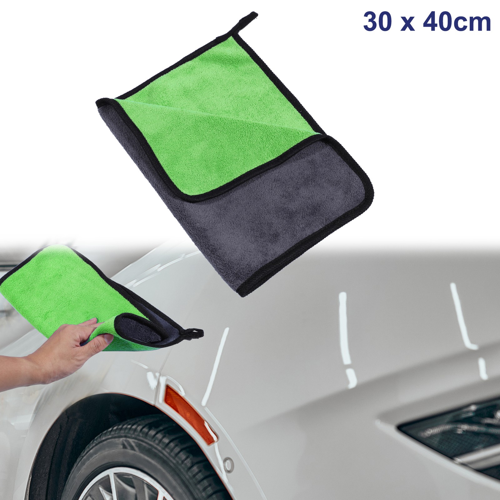 1pcs Microfibre Car Drying Towel 30 x 40cm 600GSM Highly Absorbent Gray Green