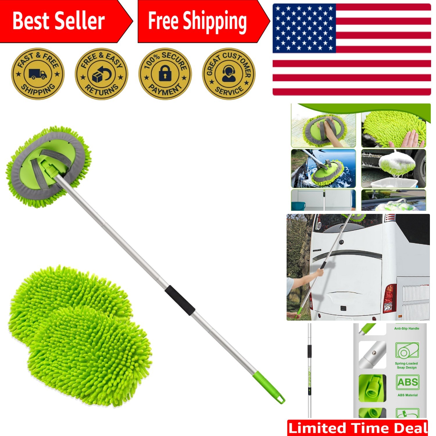Professional Quality 62-Inch Microfiber Car Cleaning Brush – Scratch-Free Finish