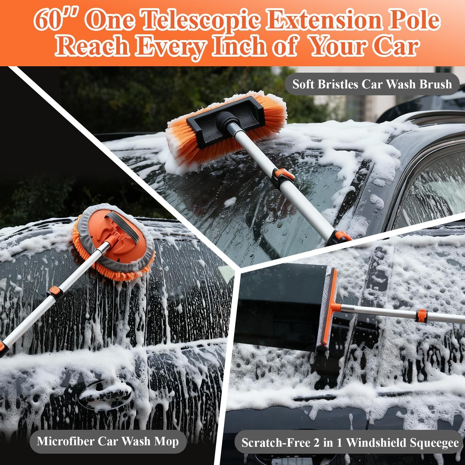 21Pcs Car Wash Kit – Heavy-Duty Extension Pole, Soft Brush, Tire Cleaner, Mop Mi