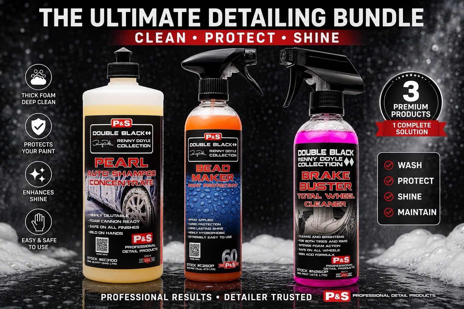 P&S Brake Buster Pearl Auto Shampoo & Bead Maker Bundle! Complete Car Wash Set