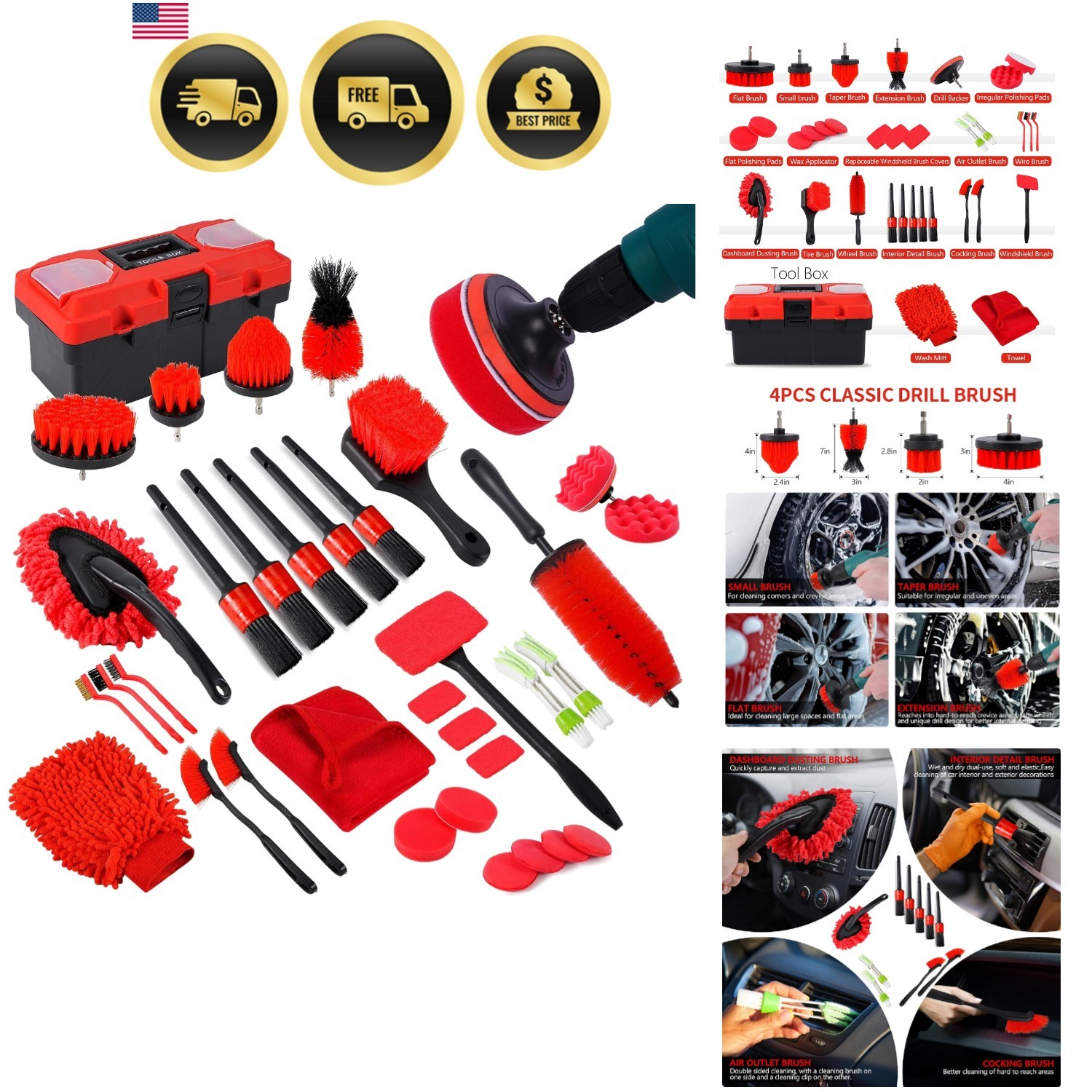 35Pcs Car Detailing Kit & Car Cleaning Kit – Windshield Tool, Long Wheel Brus…