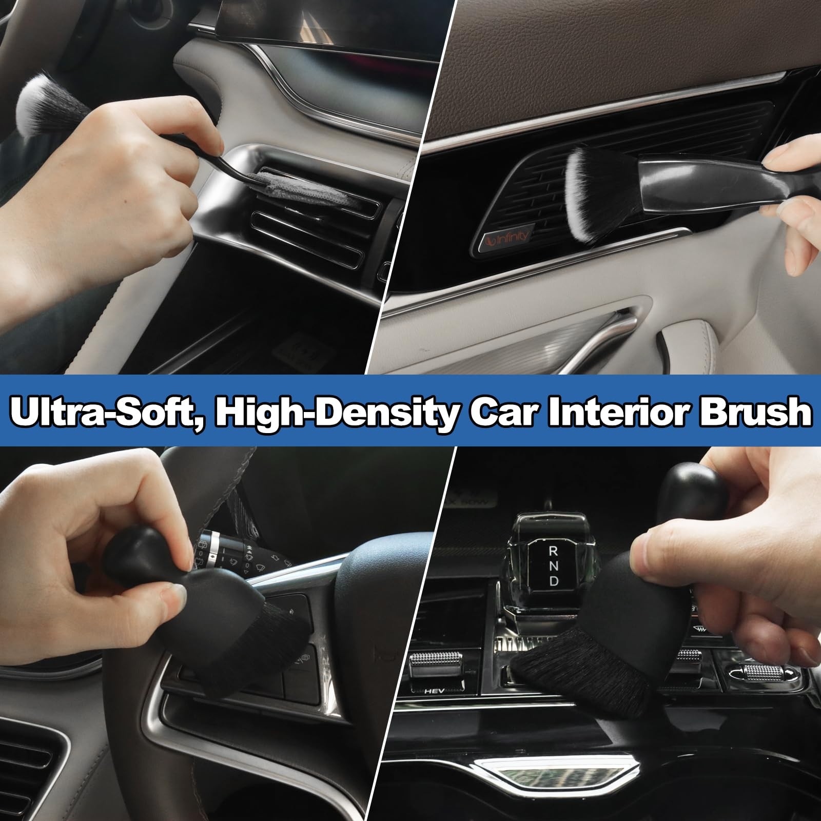 NIKCOSMK Windshield Cleaner Tool, 14Pcs Car Cleaning Kit – Interior Black