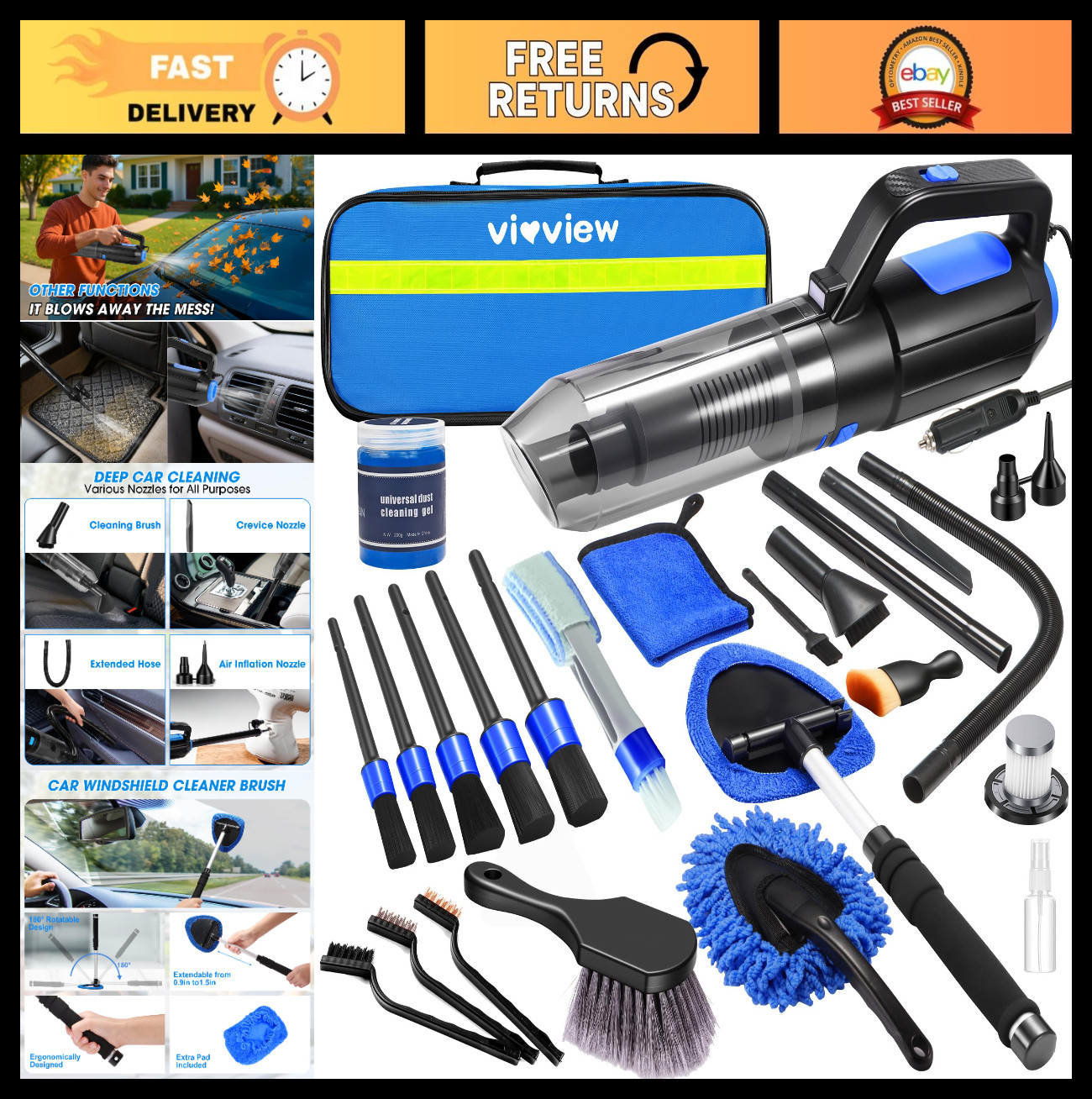25PCS Car Cleaning & Detailing Kit with Vacuum, Windshield Cleaner & Gel – Auto