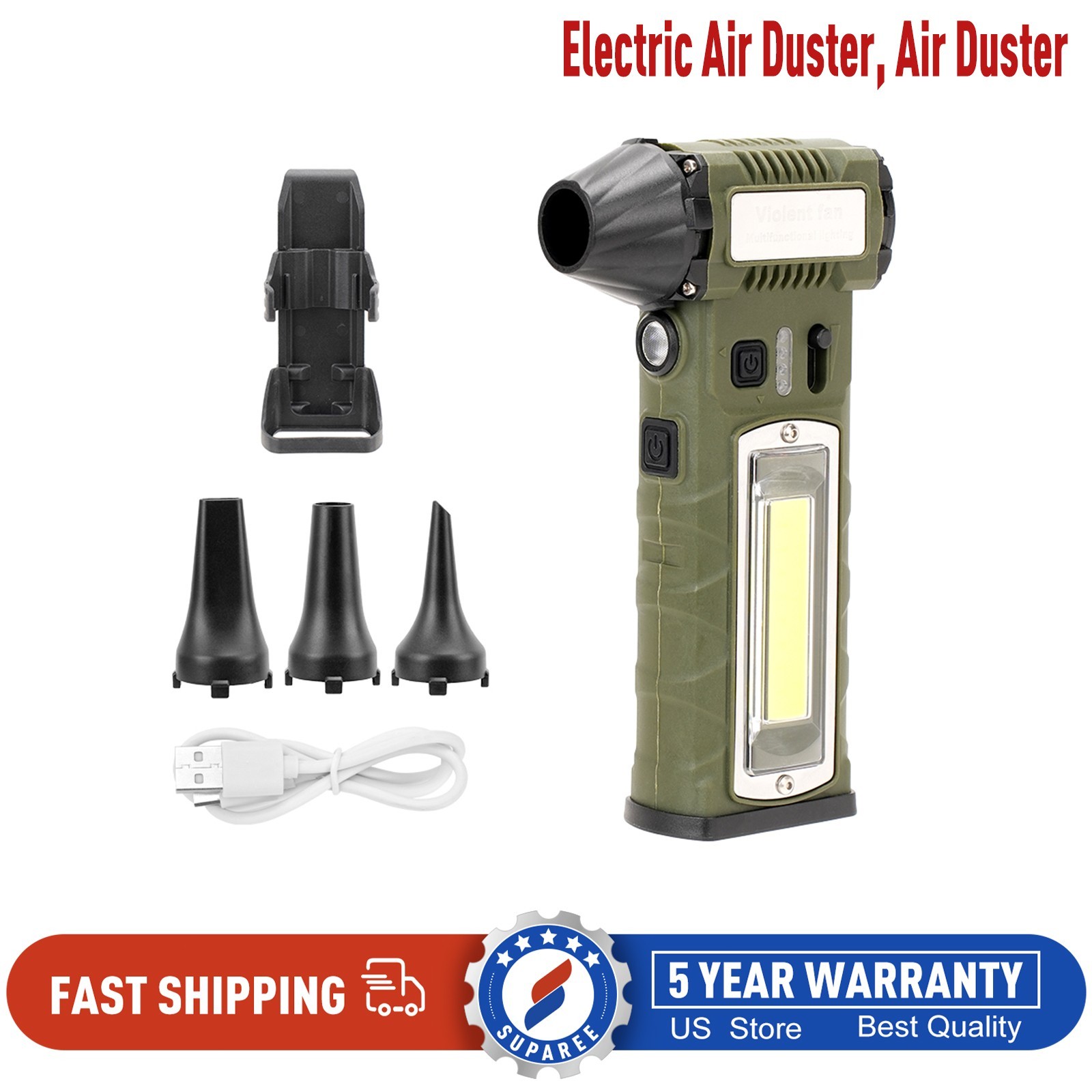 Electric Air Duster Rechargeable Built-in LED Light Stepless Air Flow Adjustment