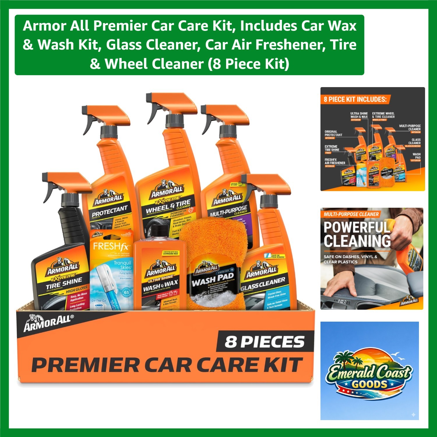 Premier Car Care Kit, Includes Car Wax & Wash Kit, Glass Cleaner, Car Air Fre…