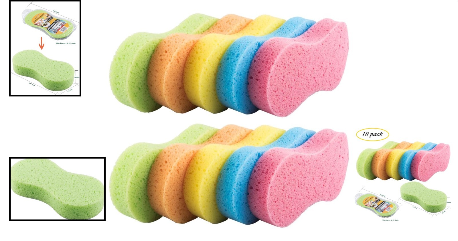 Huvai Multi-Color Car Wash Sponges 10 Pack Reusable Foam Cleaning Tools