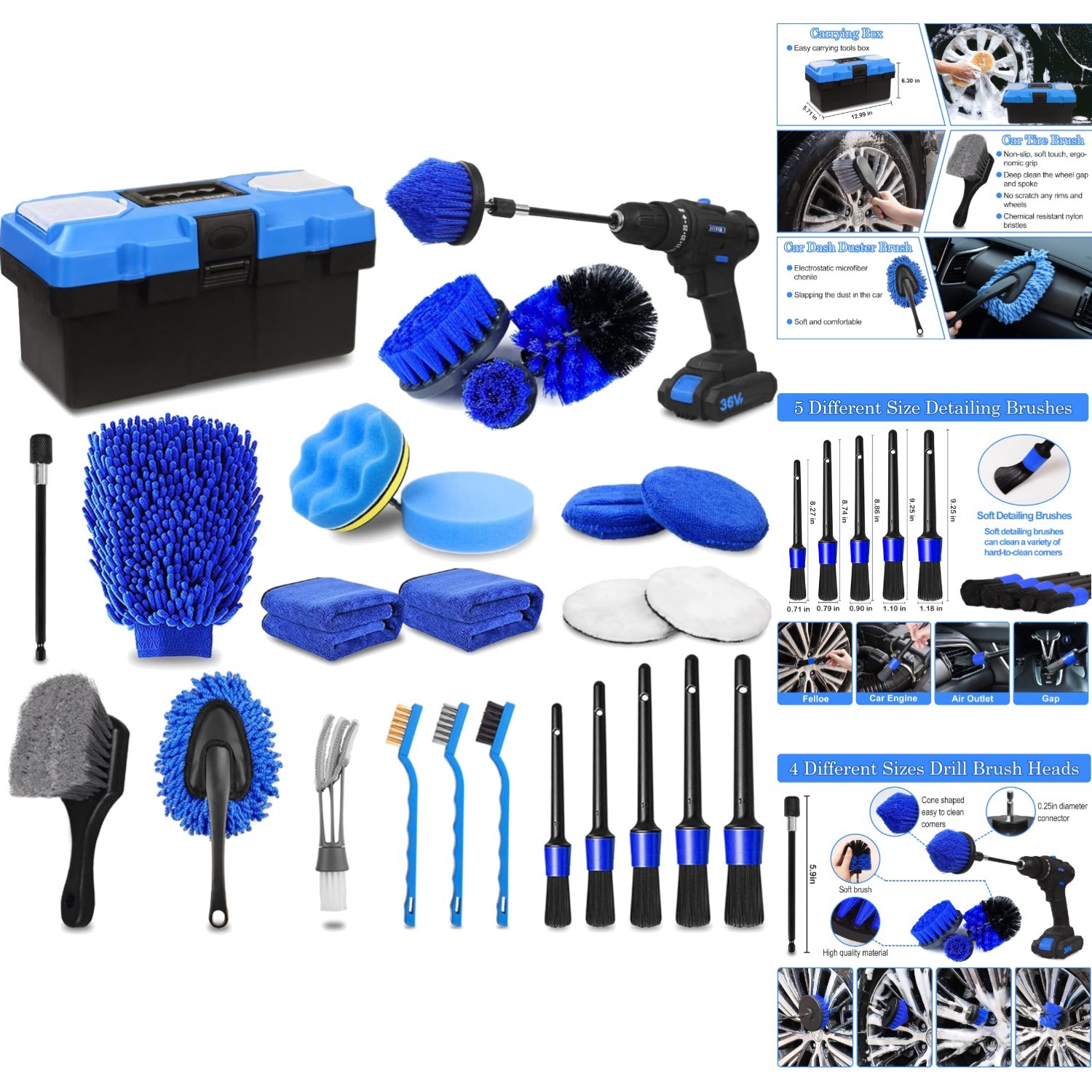 27Pcs Car Detailing Kit Drill Brush Set Wheel Tire Interior Exterior Cleaning