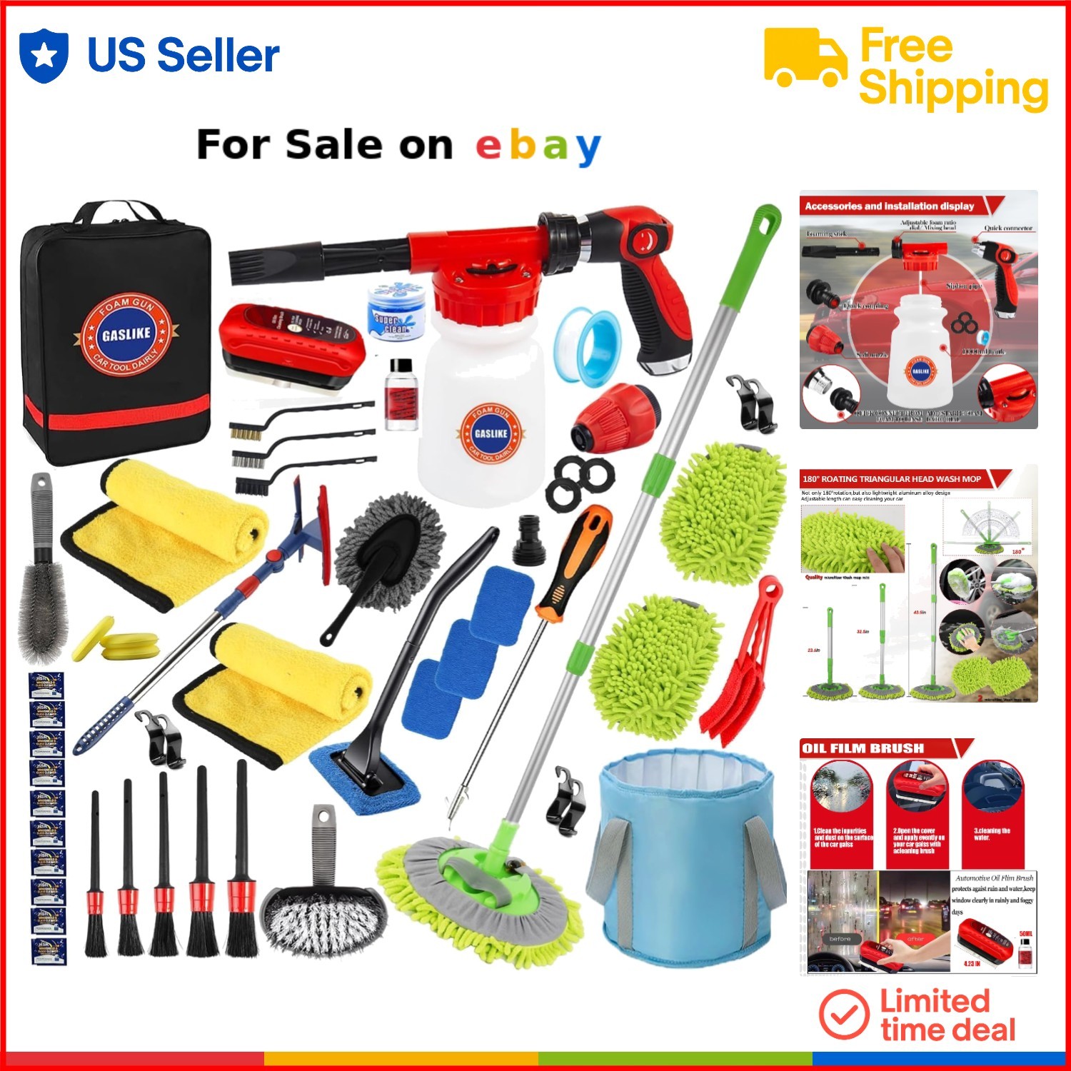 Car Wash Kit 56pcs Foam Gun Brushes Towels Detailing Supplies for Exterior In…