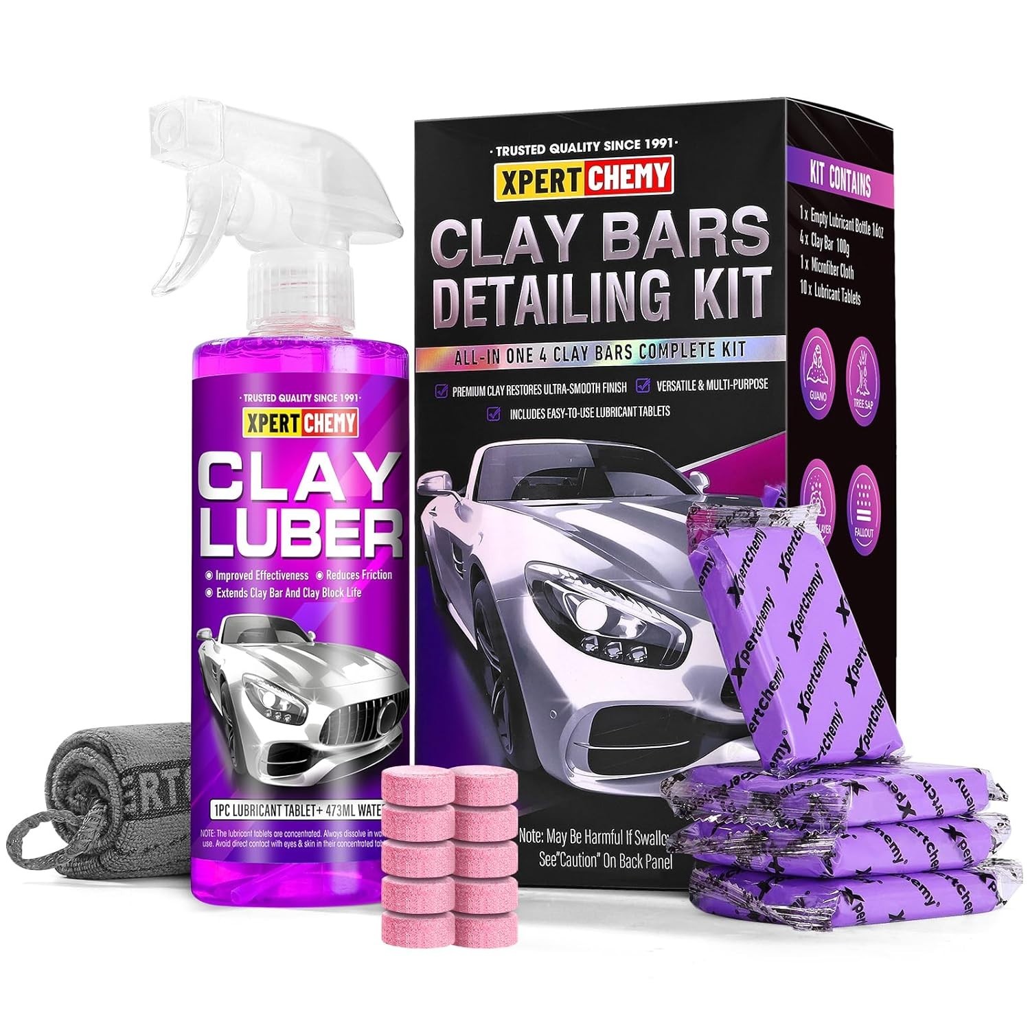 Car Clay Bars Auto Detailing 4 Pack 400g4x100g and Clay bar Lubricant Tablets…