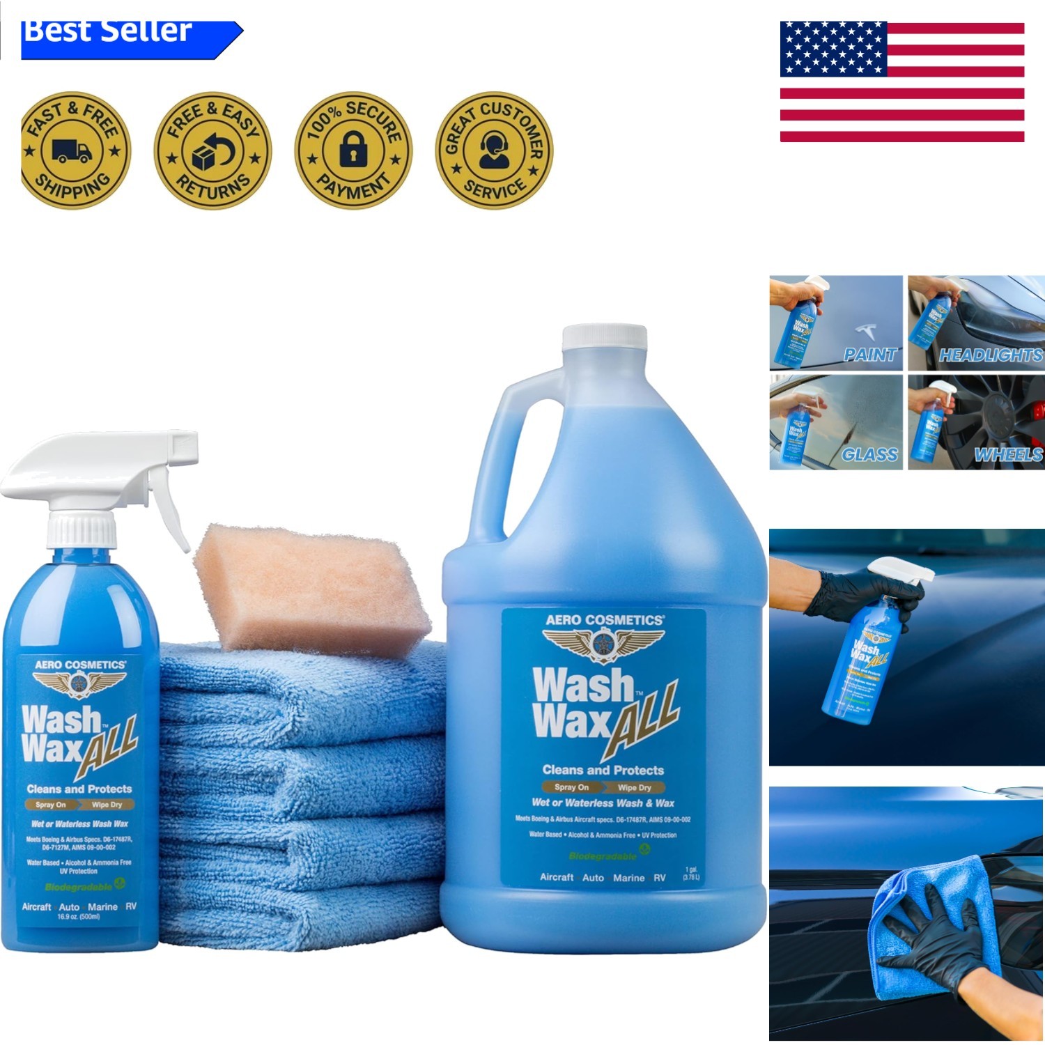 Comprehensive 144oz Wash Wax Kit – Safe, UV Protecting Formula for Cars & Boats