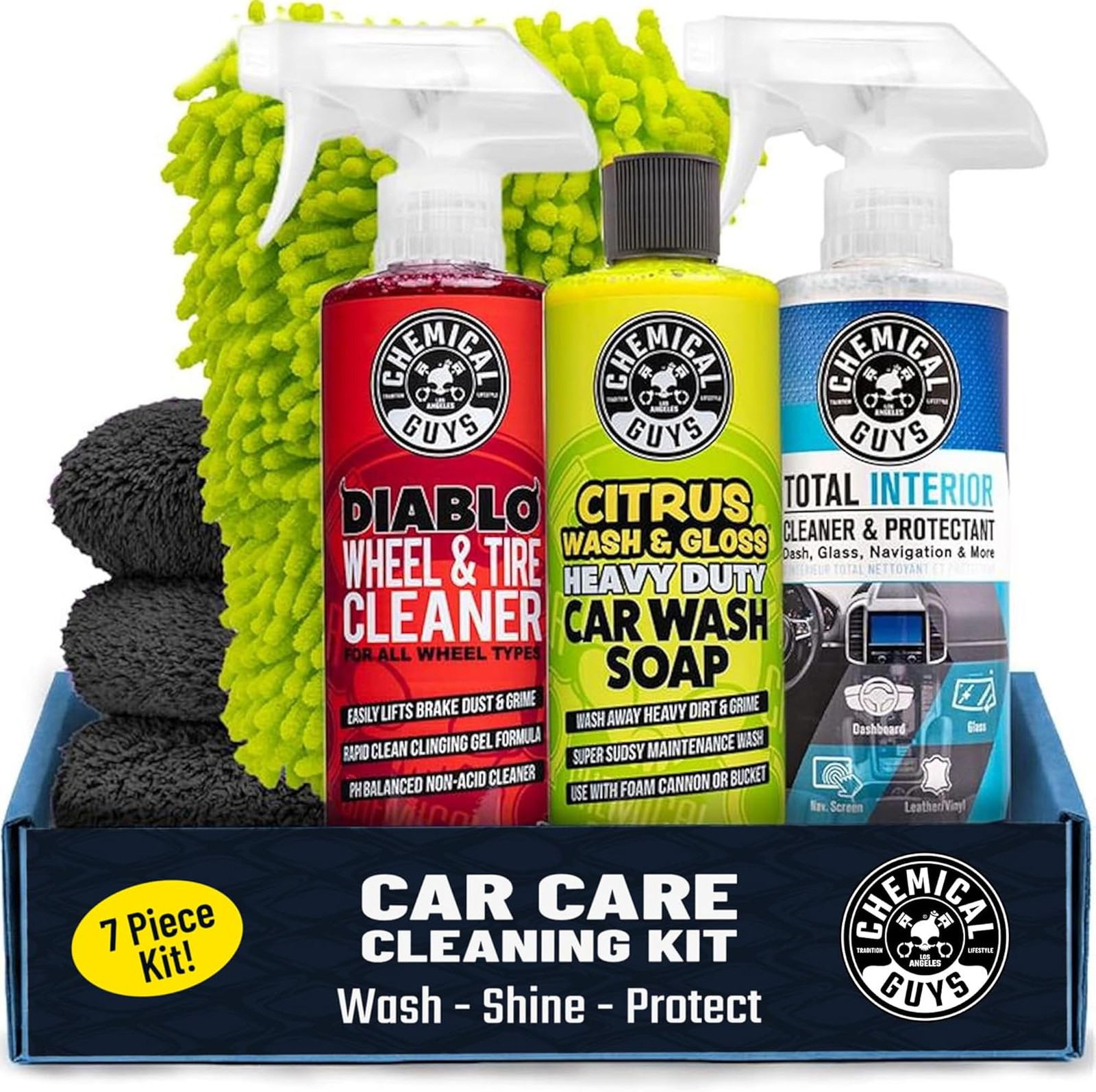 Chemical Guys Car Cleaning Kit with Car Wash Soap Wheel Cleaner Total Interior