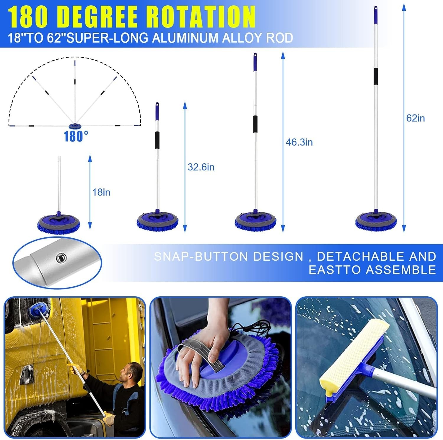 21Pcs Car Wash Kit,62″ Car Wash Brush Mop with Long Handle,Car Cleaning Kit,Car