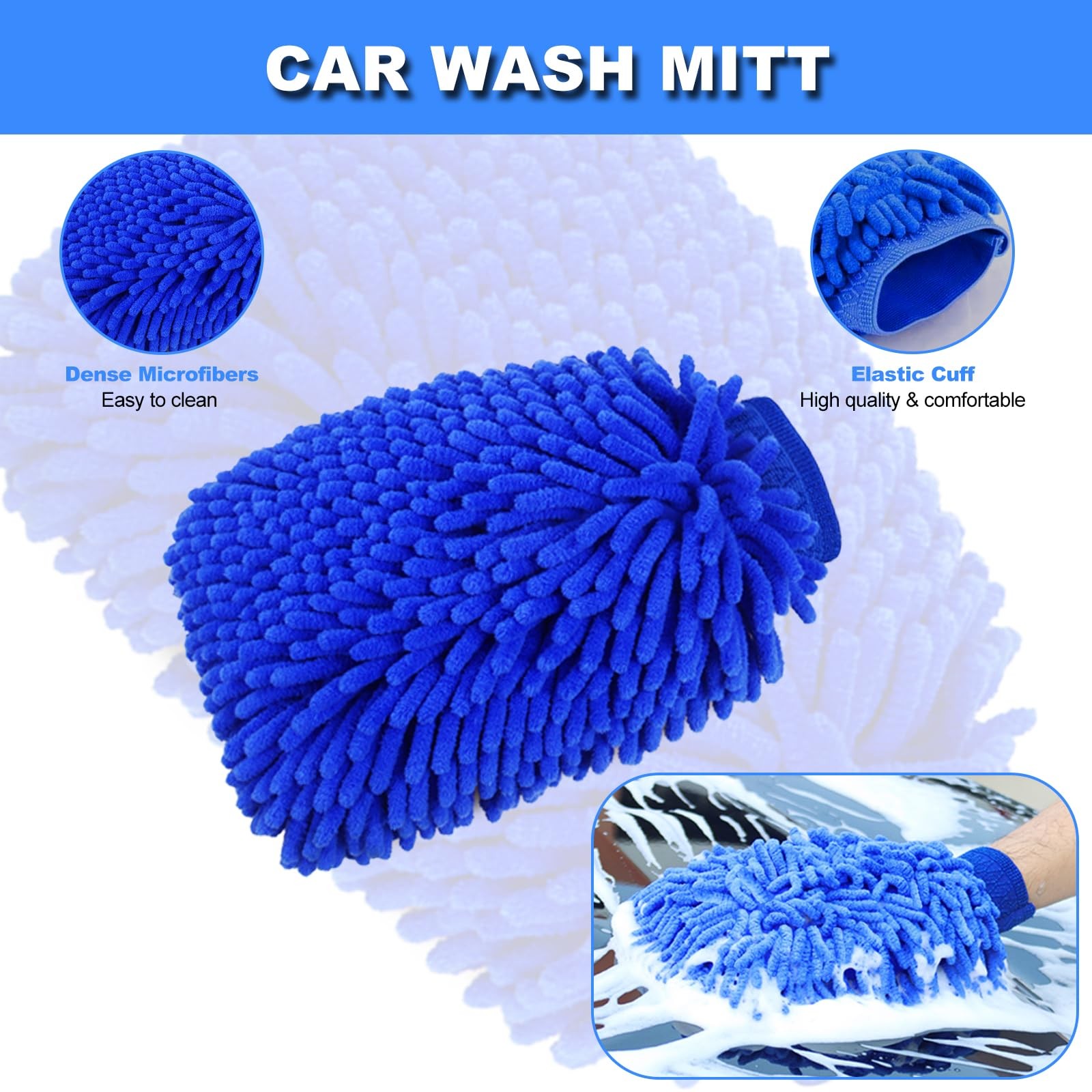 NIKCOSMK 62” Car Wash Brush with Long Handle, Kit 8Pcs, Blue