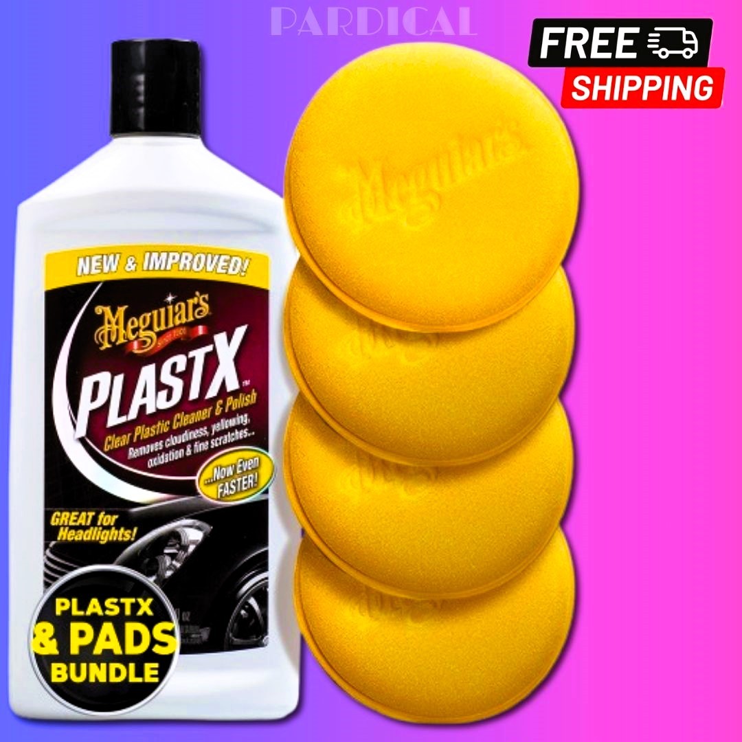 Meguiar’s PlastX 10oz Cleaner & Polish + 4 Foam Applicator Pads, Bundle Deal NEW