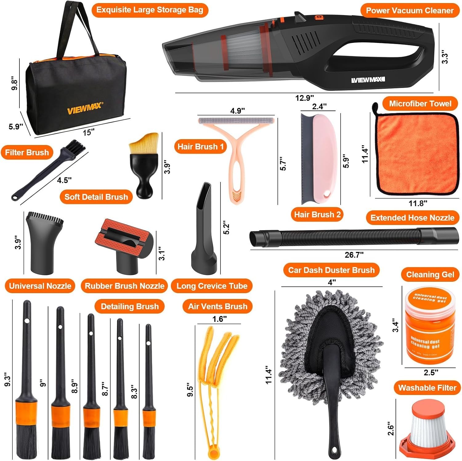 Complete Car Interior Detailing Kit with High Power Vacuum & Storage Bag – 19pcs