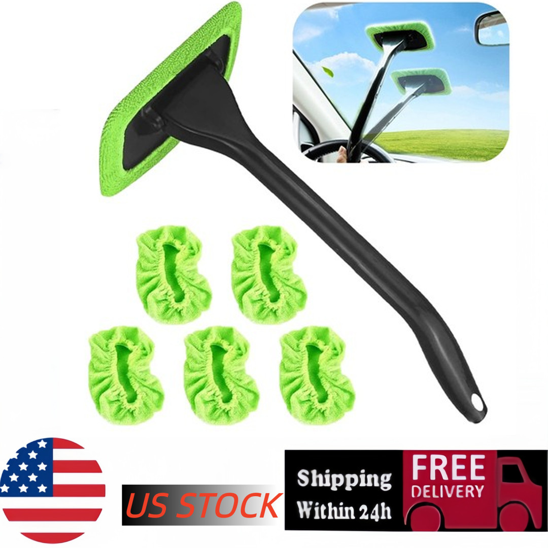 Car Windscreen Cleaner 180° Rotatable 5 Microfiber Pads Glass Wiper Kit