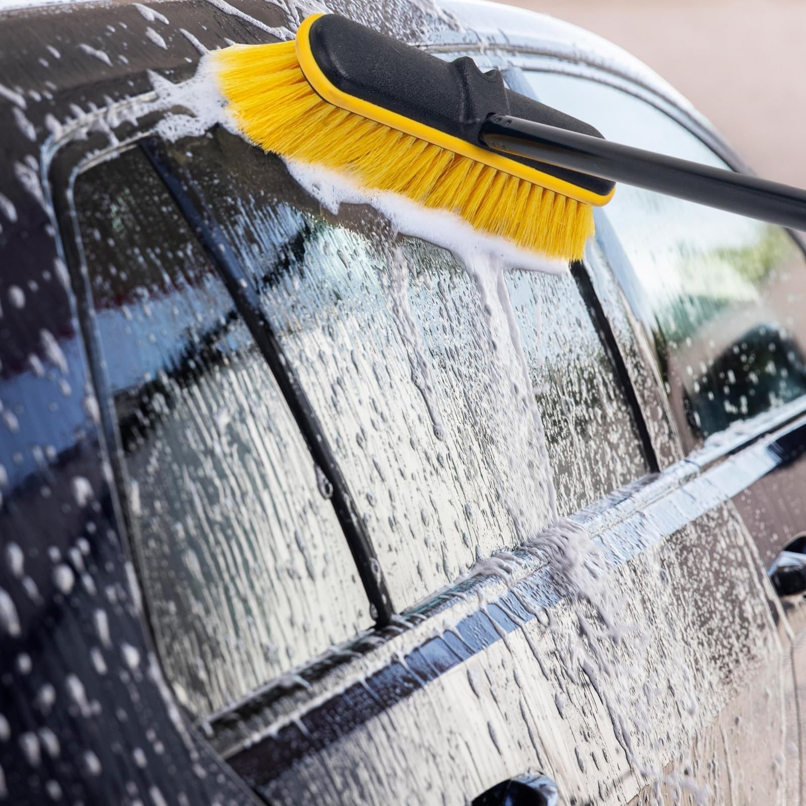 Car Wash Brush with Long Handle, 55” Vehicles Exterior Washing 55”, Yellow