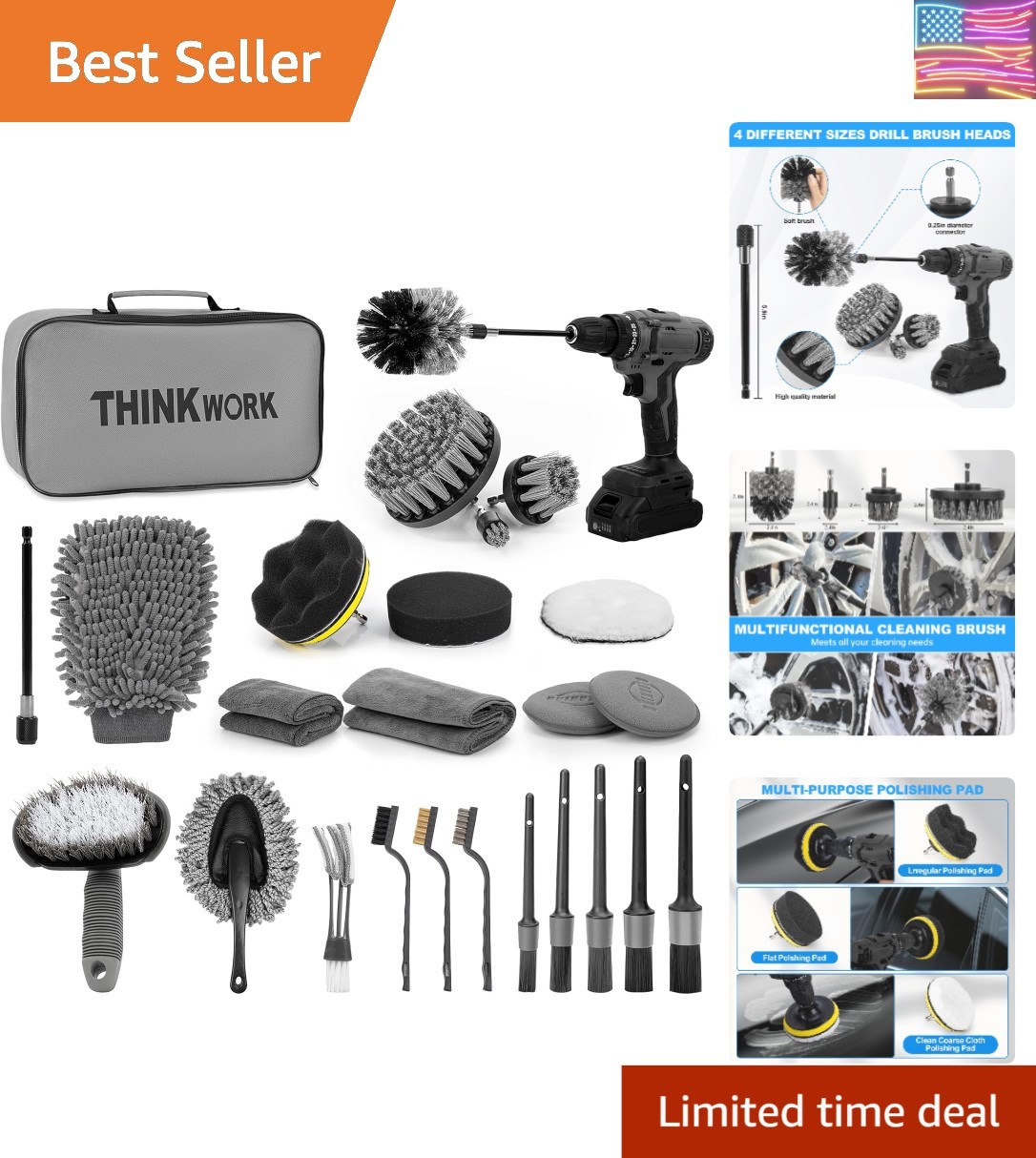 Car Detailing Kit, Car Detailing Brush Set, Car Cleaning Drill Brush Kit with…