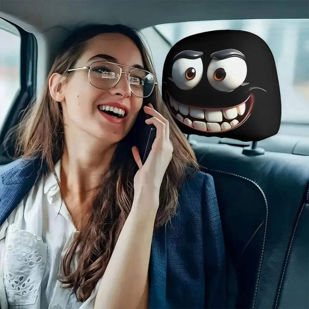 2pcs Cartoon Face Printed Car Pillowcase Soft Comfortable Decorative Cushion