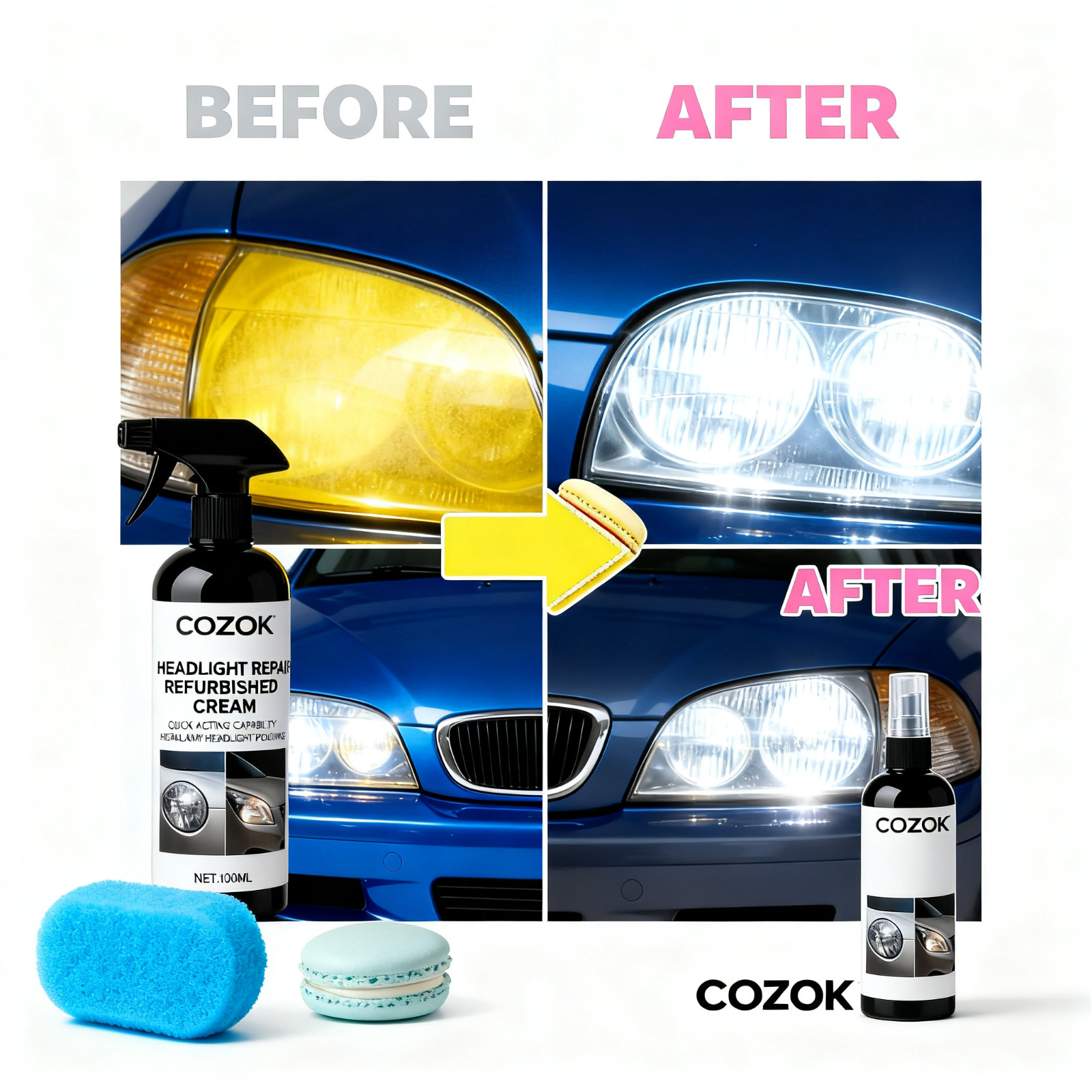 COZOK Classic Car Headlight Restorer – Gentle Cream Revives Vintage Lenses