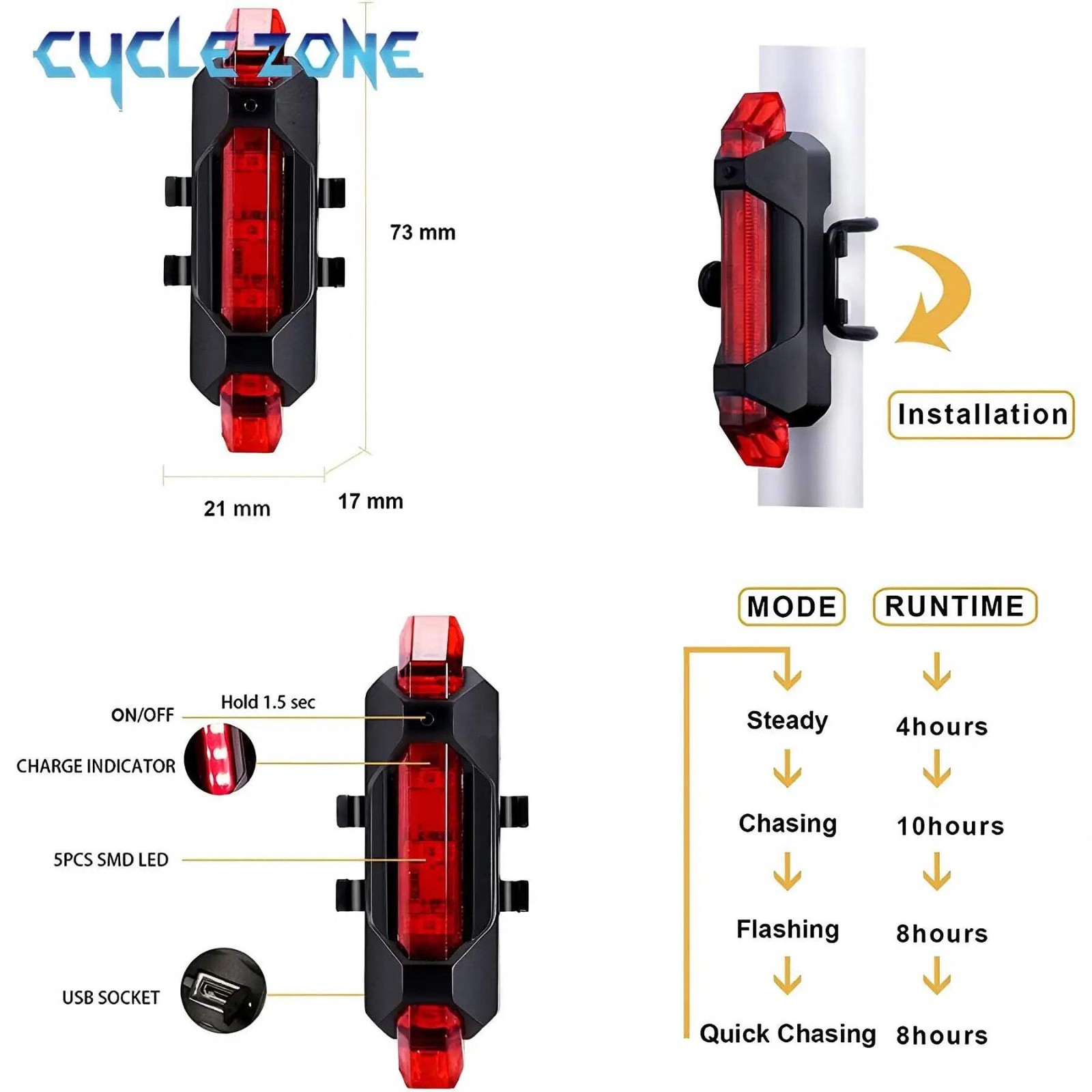 Bike Light Set Front with Taillight LED Rechargeable Bicycle Lights 3