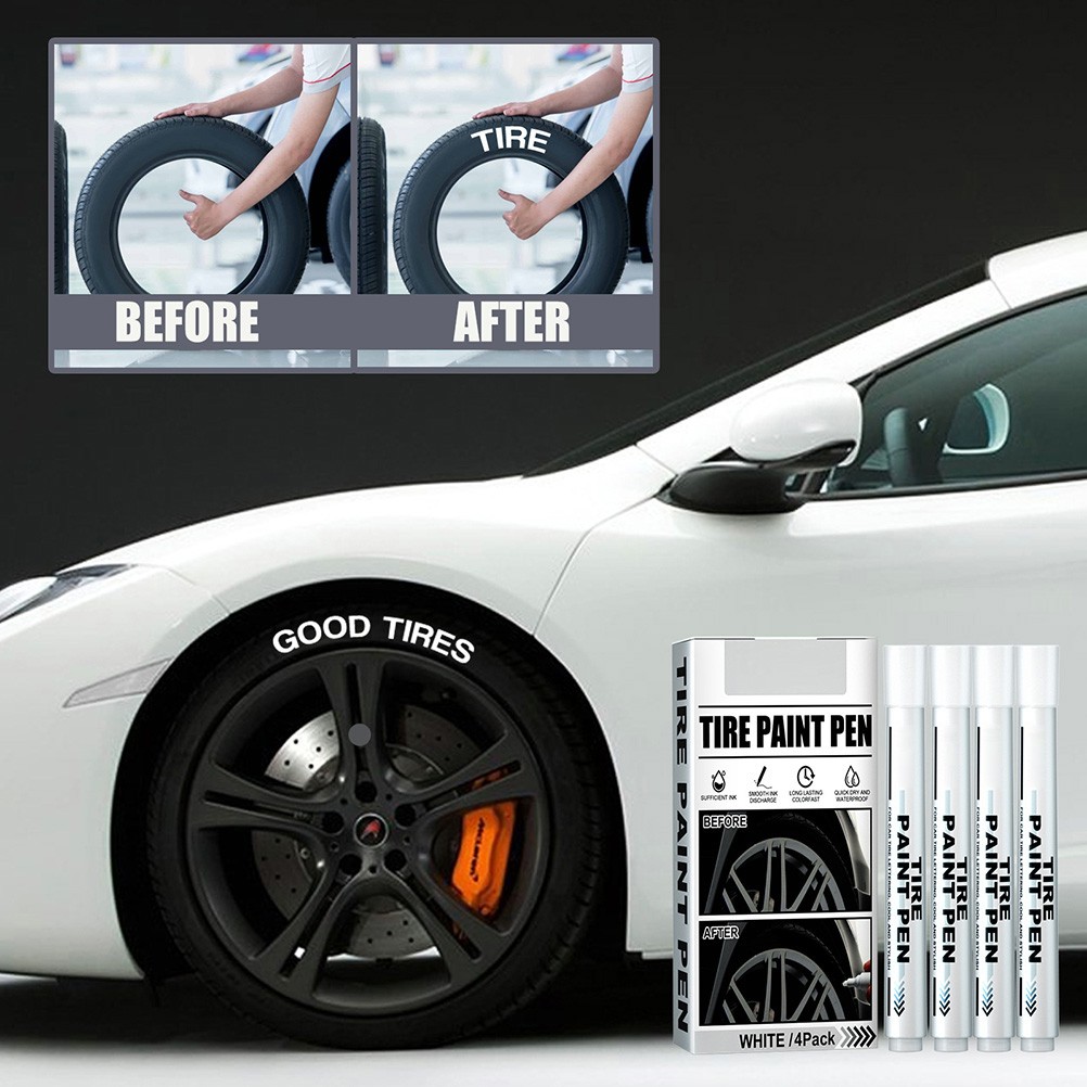 4 Pack White Marker Pen Fade Resistant Waterproof Tire Paint Marker Pen For Auto