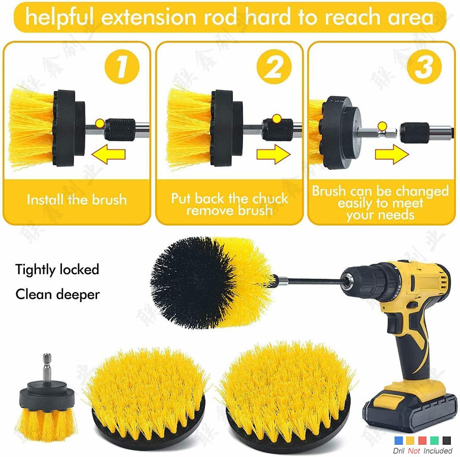 4pcs Home Drill Brush Attachment Power Scrubber Car Clean Kit Combo Scrub Basin
