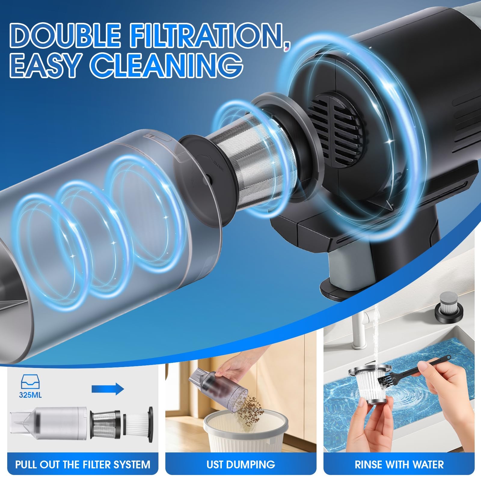 Car Cleaning Kit 26Pcs Portable Cordless Handheld Vacuum Grey LT0701 vioview