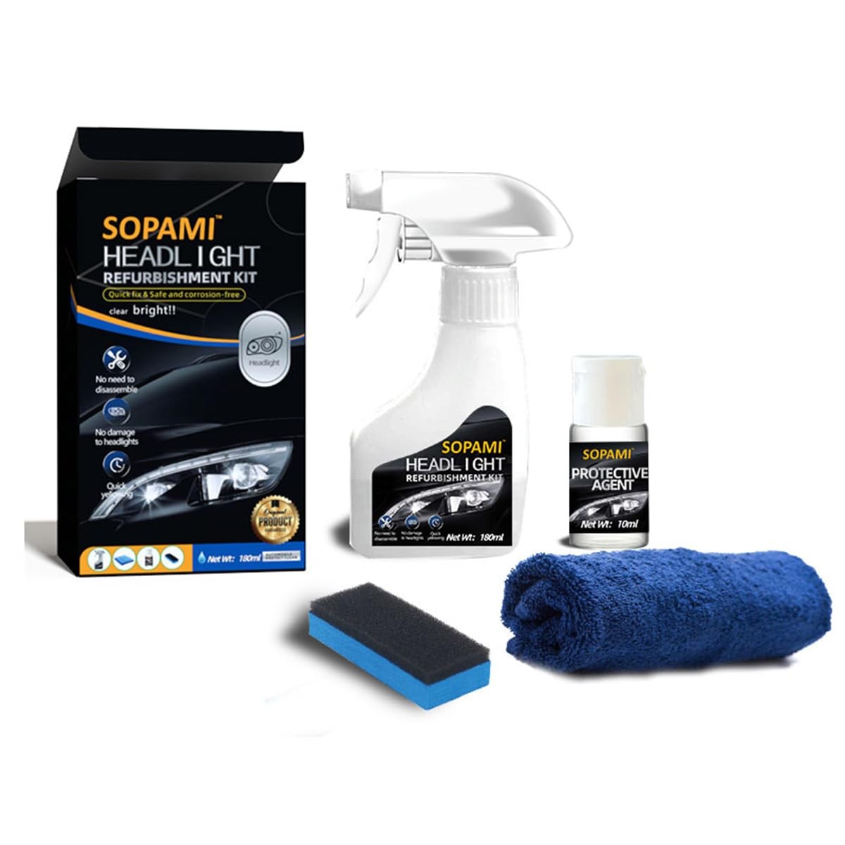 SOPAMI Automotive Headlight Restoration Kit Oxidized and Yellowed Automotive…