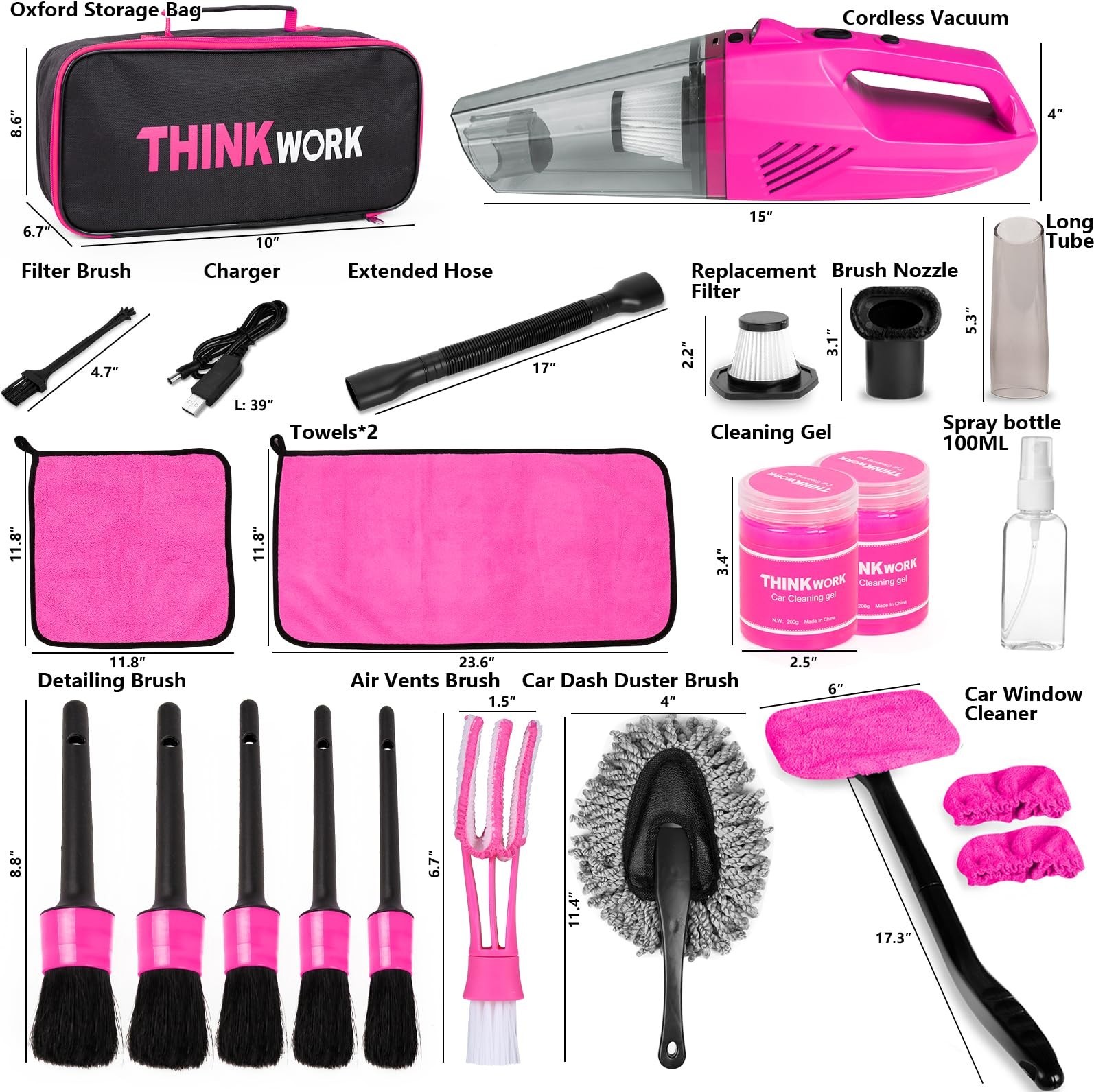 Car Detailing Kit with Cordless Handheld Vacuum, Interior Cleaner & Brush Set –