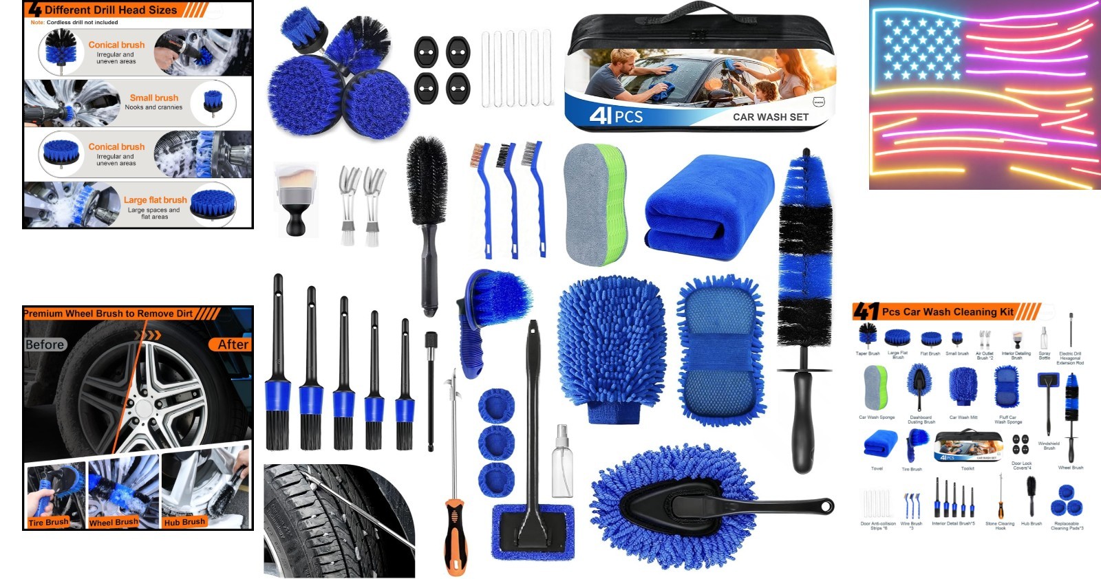 41Pcs Professional Car Detailing Kit, Car Wash Kit with Portable Handbag, Wet…