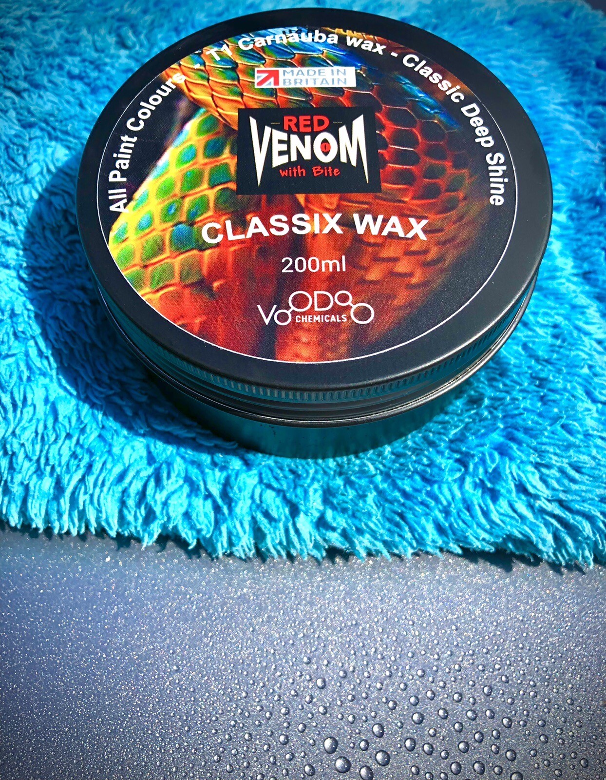 RED VENOM CLASSIX CAR WAX 200ml. DEEP SHINE SUPER HIGH CARNAUBA SHOW WAX.