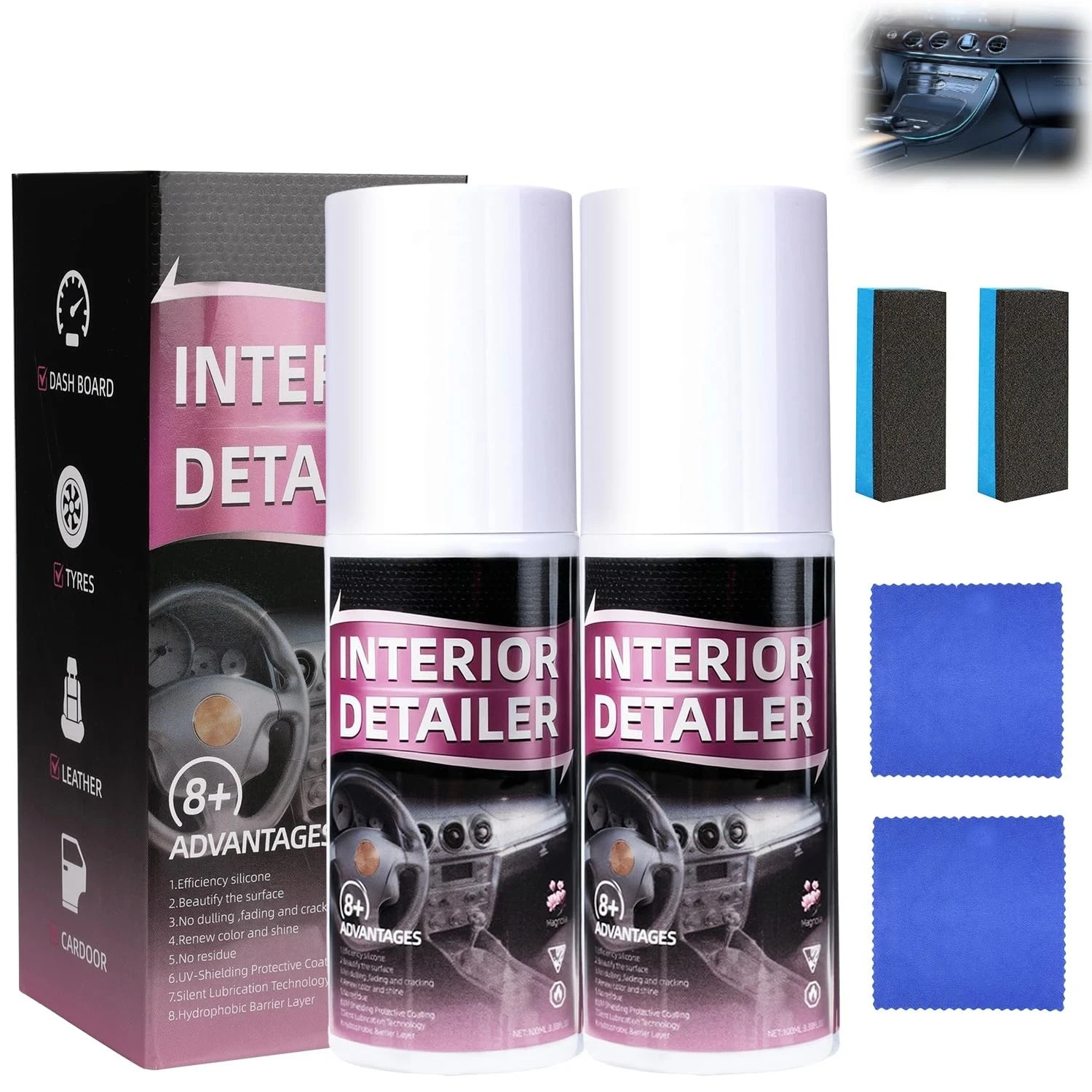 Car Interior Cleaner Set 2Pcs Detailer Spray Deep Cleaner set