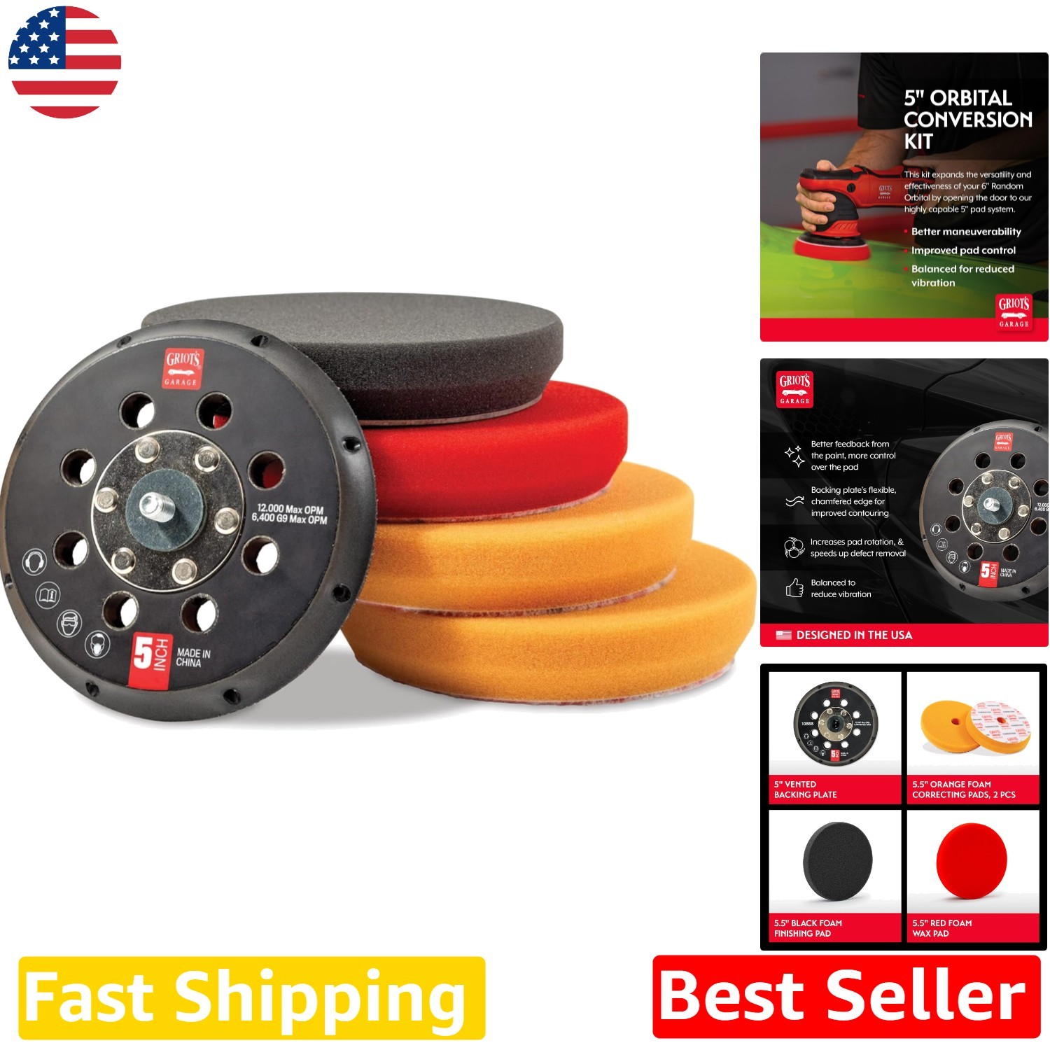Griots Garage 5″ Orbital Conversion Kit: Pro Polishing, Waxing, Swirl Removal