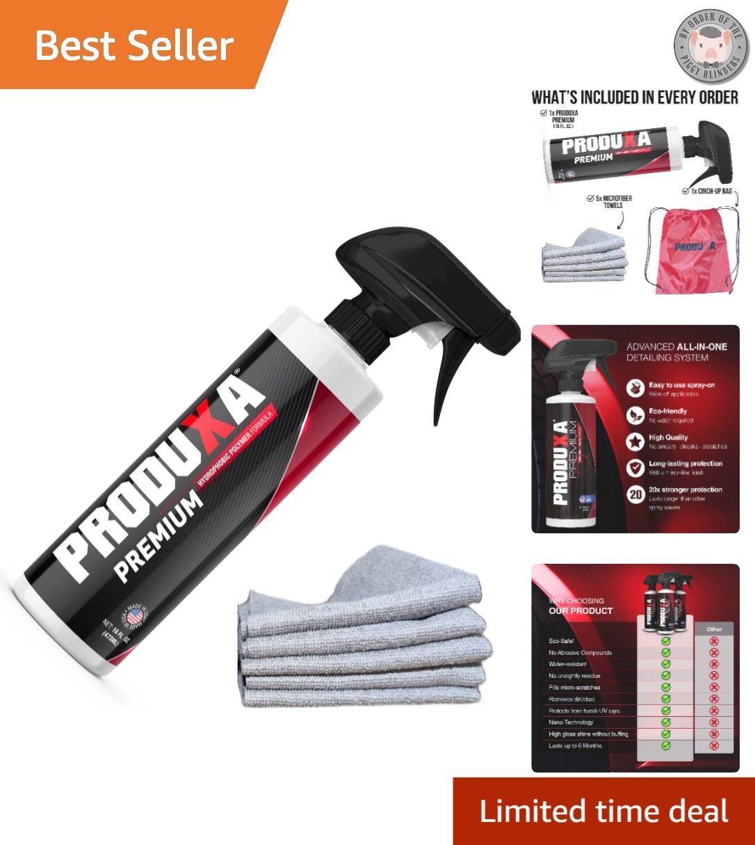 All-in-One Hydrophobic Car Detailer & Spray Wax with 5 Microfiber Towels – 16 oz