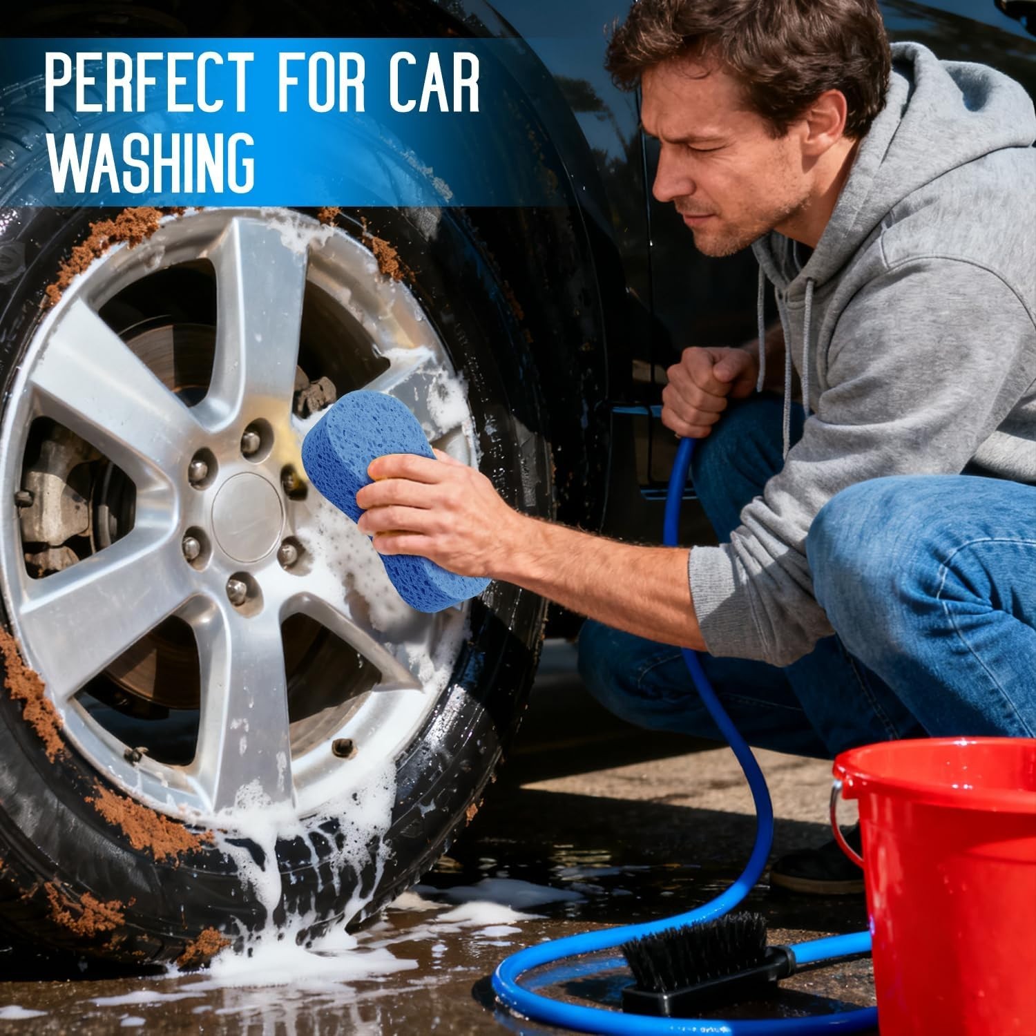 3PCS Heavy Duty Eco Friendly Car Wash Sponges Large Blue Cleaning Supplies
