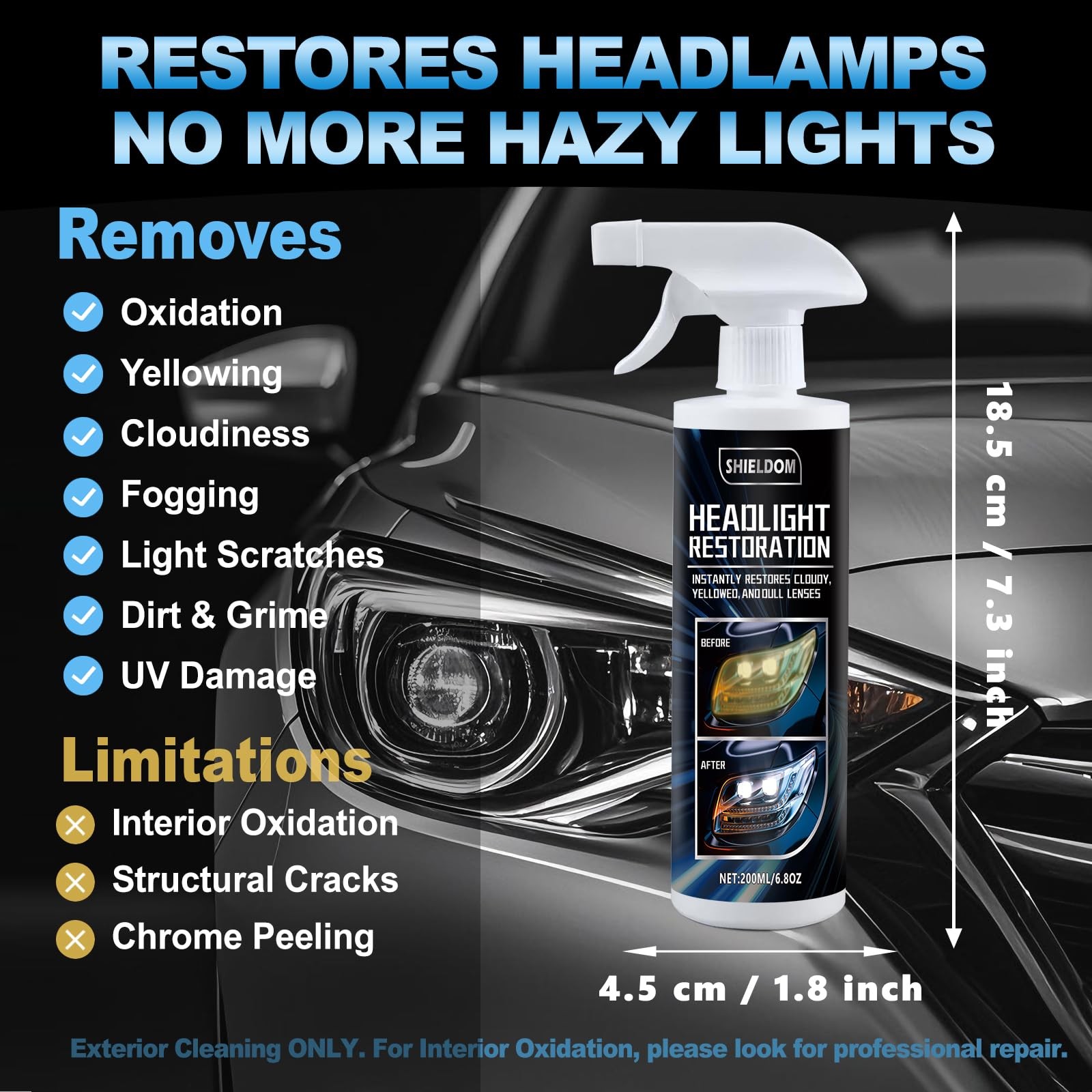 SHIELDOM Headlight Restoration Headlamp Cleaner Instantly Restores Yellowed…