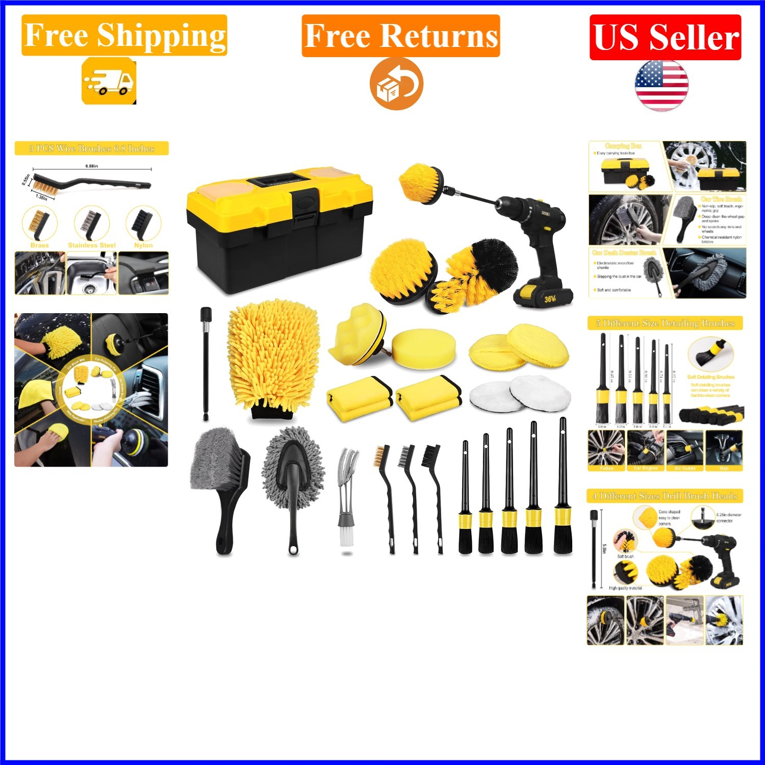27PCS Car Detailing Kit with Brushes, Pads, Towels, and Accessories